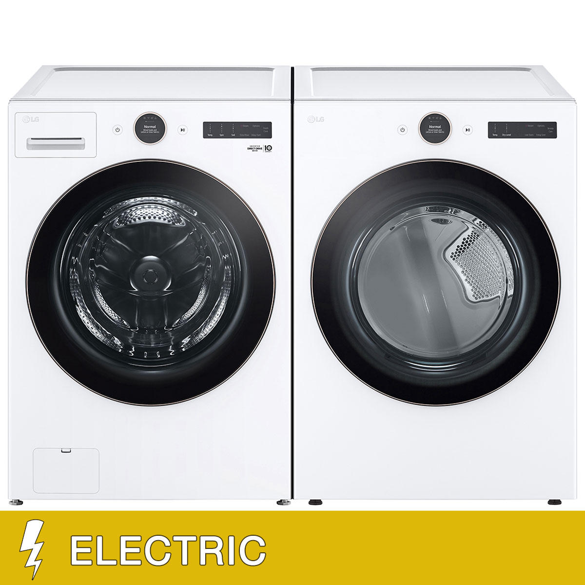 LG 5.0 cu. ft. Mega Capacity Smart Front Load Washer with TurboWash 360 and 7.4 cu. ft. ELECTRIC Dryer with AI Sensor Dry and TurboSteam