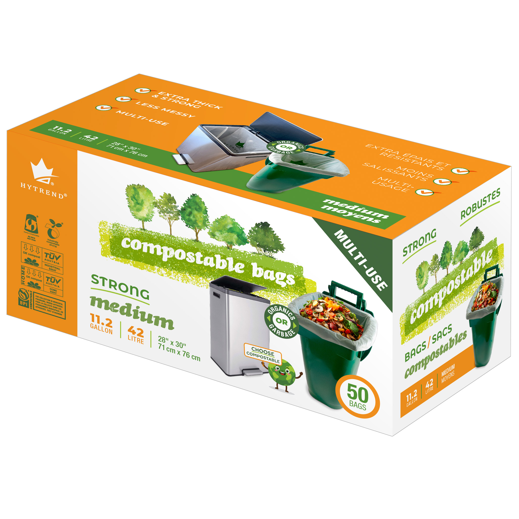 Hytrend Compostable Medium Bin Liners, 50-pack