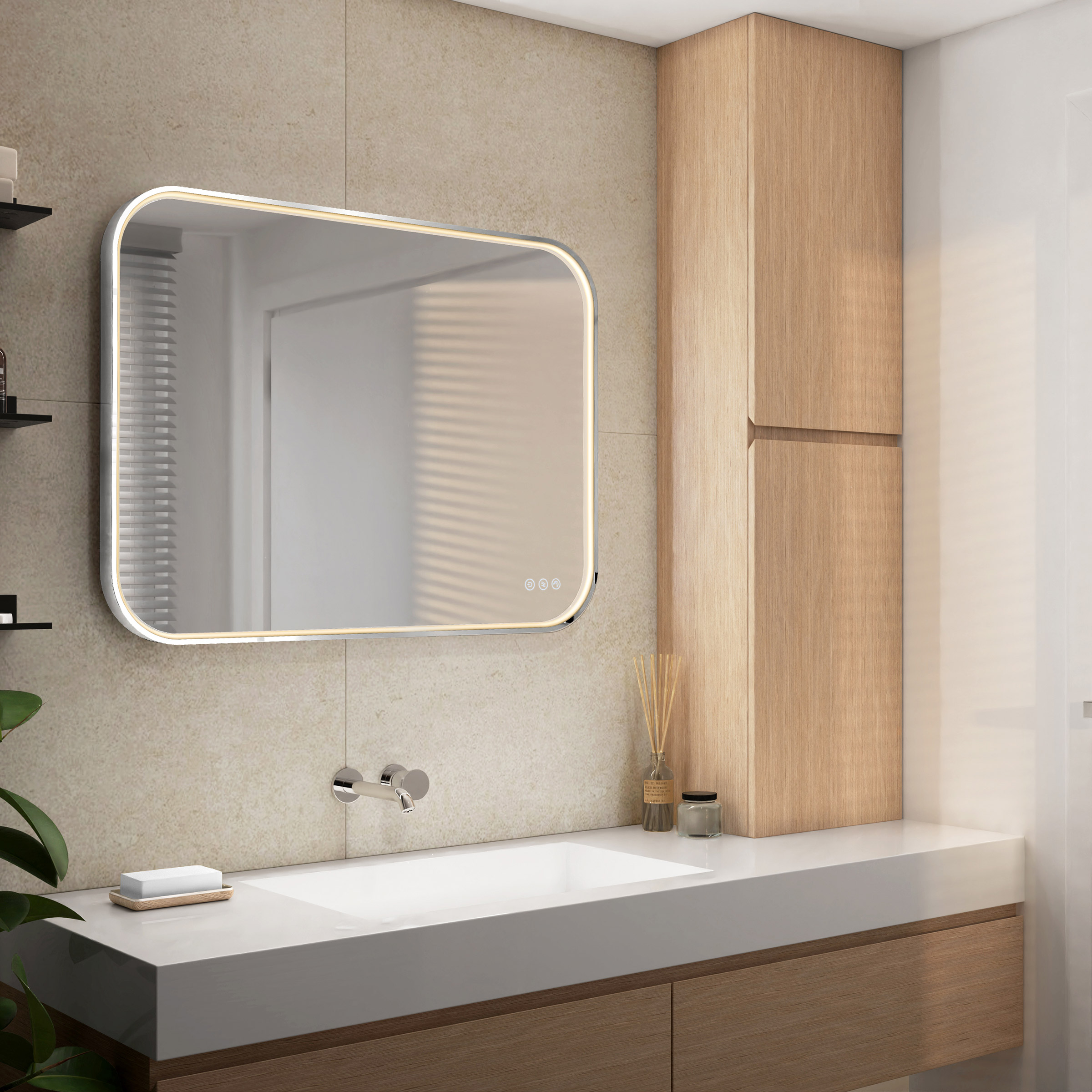 Artika Royce Rectangular LED Wall Mirror with Integrated Defogger