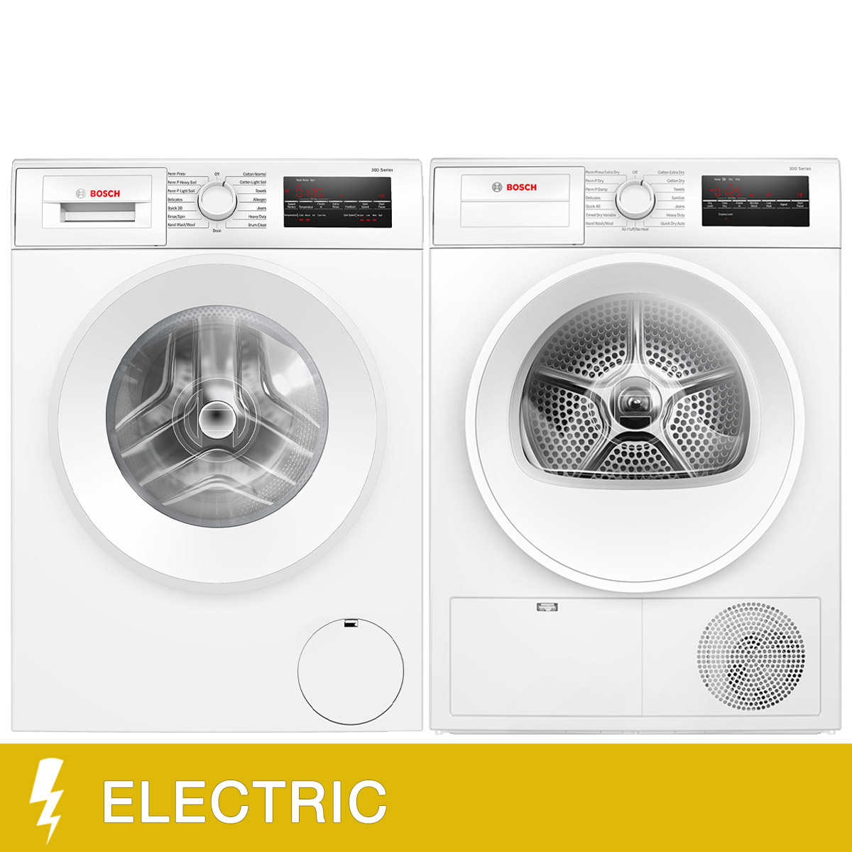 Bosch 300 Series Laundry Bundle 2.2 cu ft. Compact  Front Load Washer and 4.0 cu ft. Compact Electric Dryer