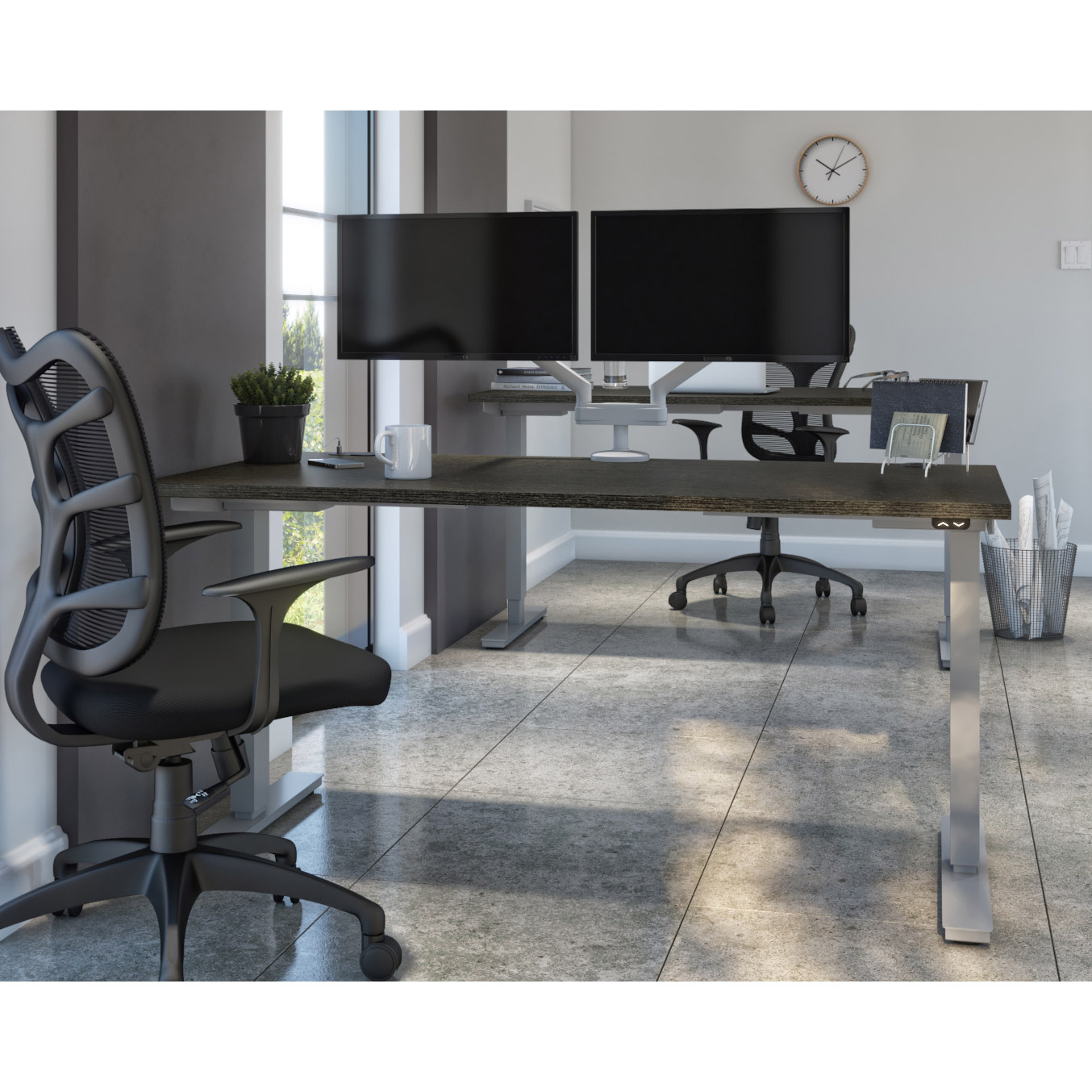 Bestar Upstand 76.2 cm x 152.4 cm (30 in. x 60 in.) Height Adjustable Desk with Dual Monitor Arm