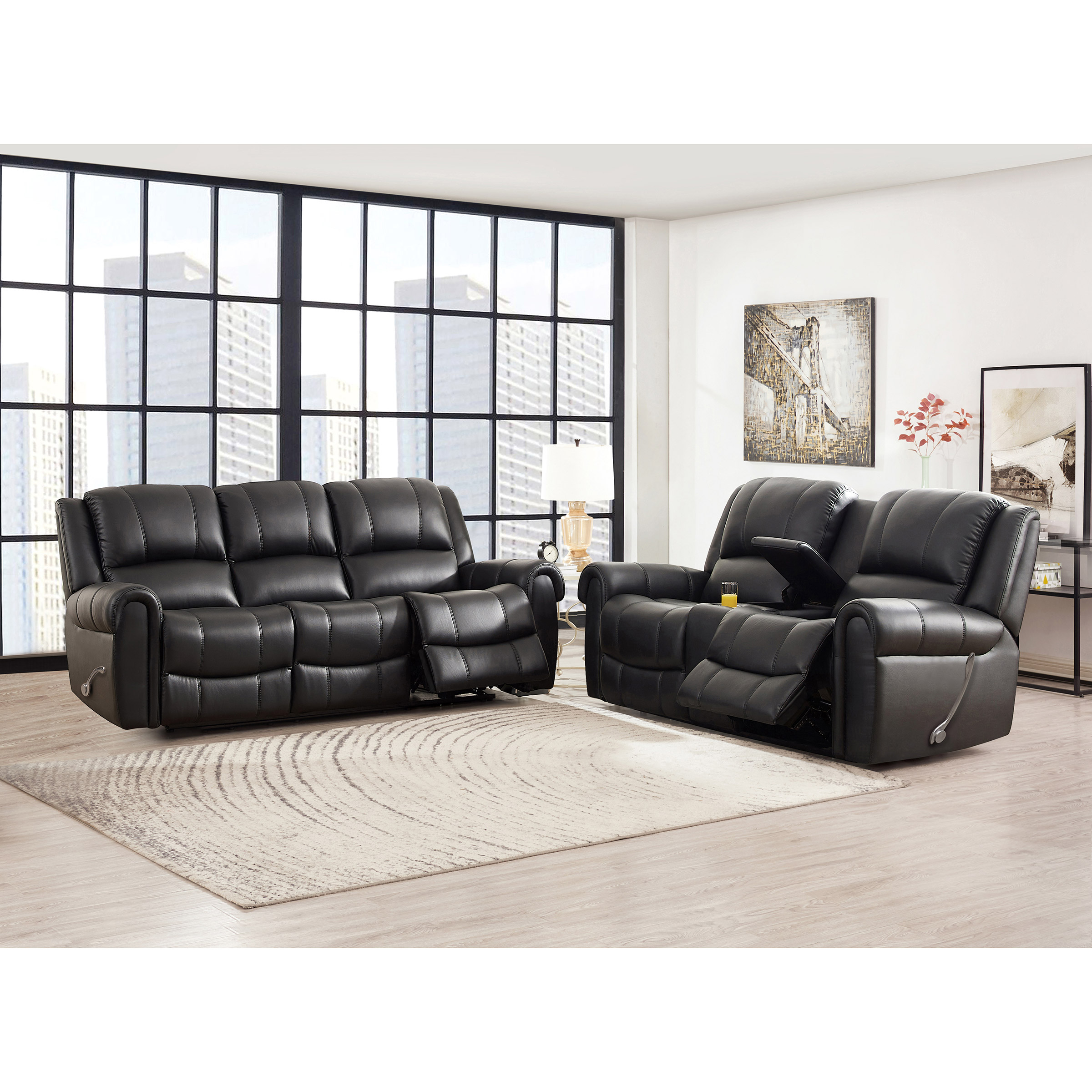 Prospera Home Santa Fe Top-grain Leather Sofa and Loveseat with Manual Recline