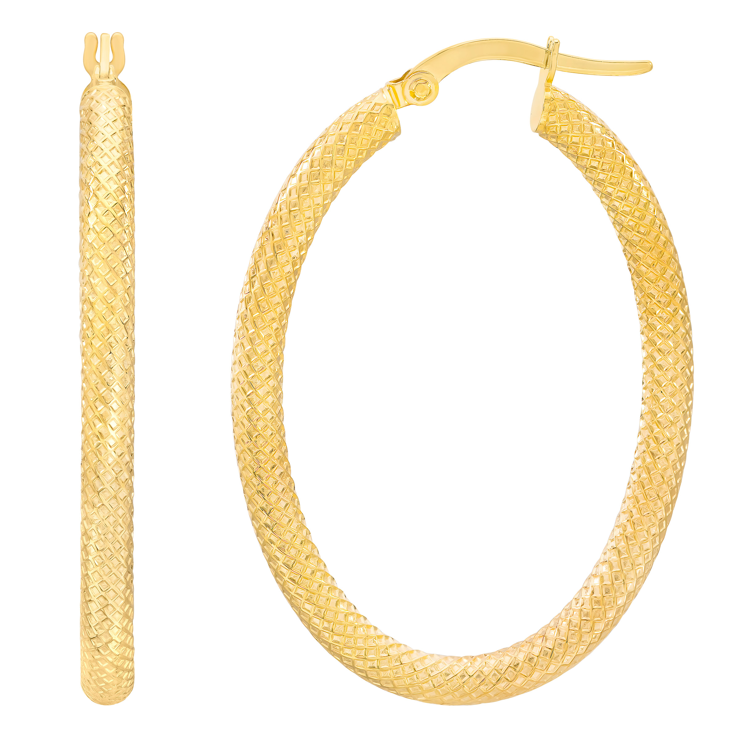 Diamond Cut Oval Hoop Earrings in Yellow Gold