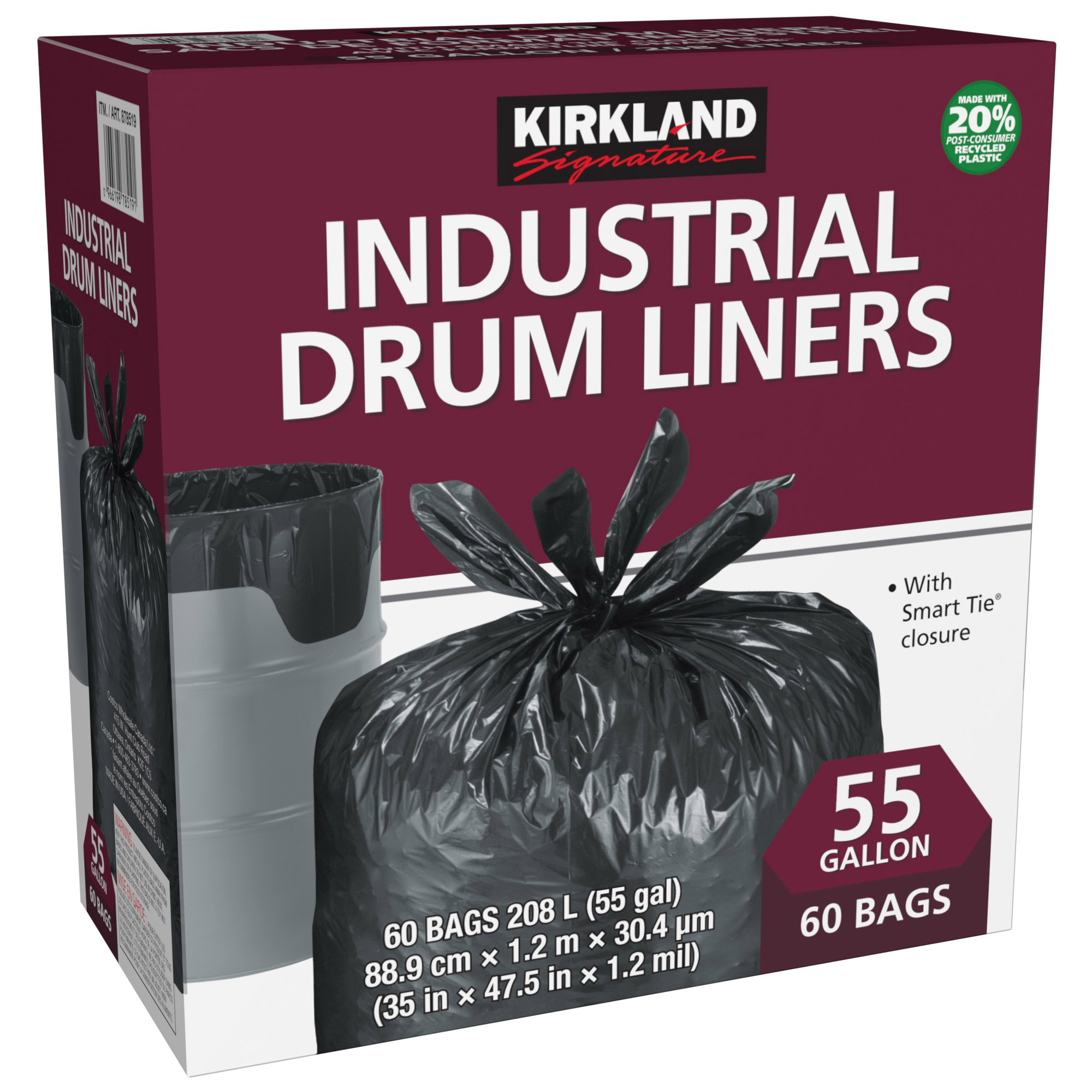 Kirkland Signature Smart Tie Industrial Drum Liners, 60-pack