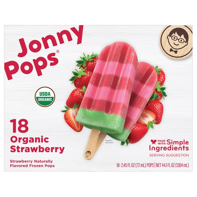 JONNY POPS ORGANIC STRAWBERRY BAR 18CT