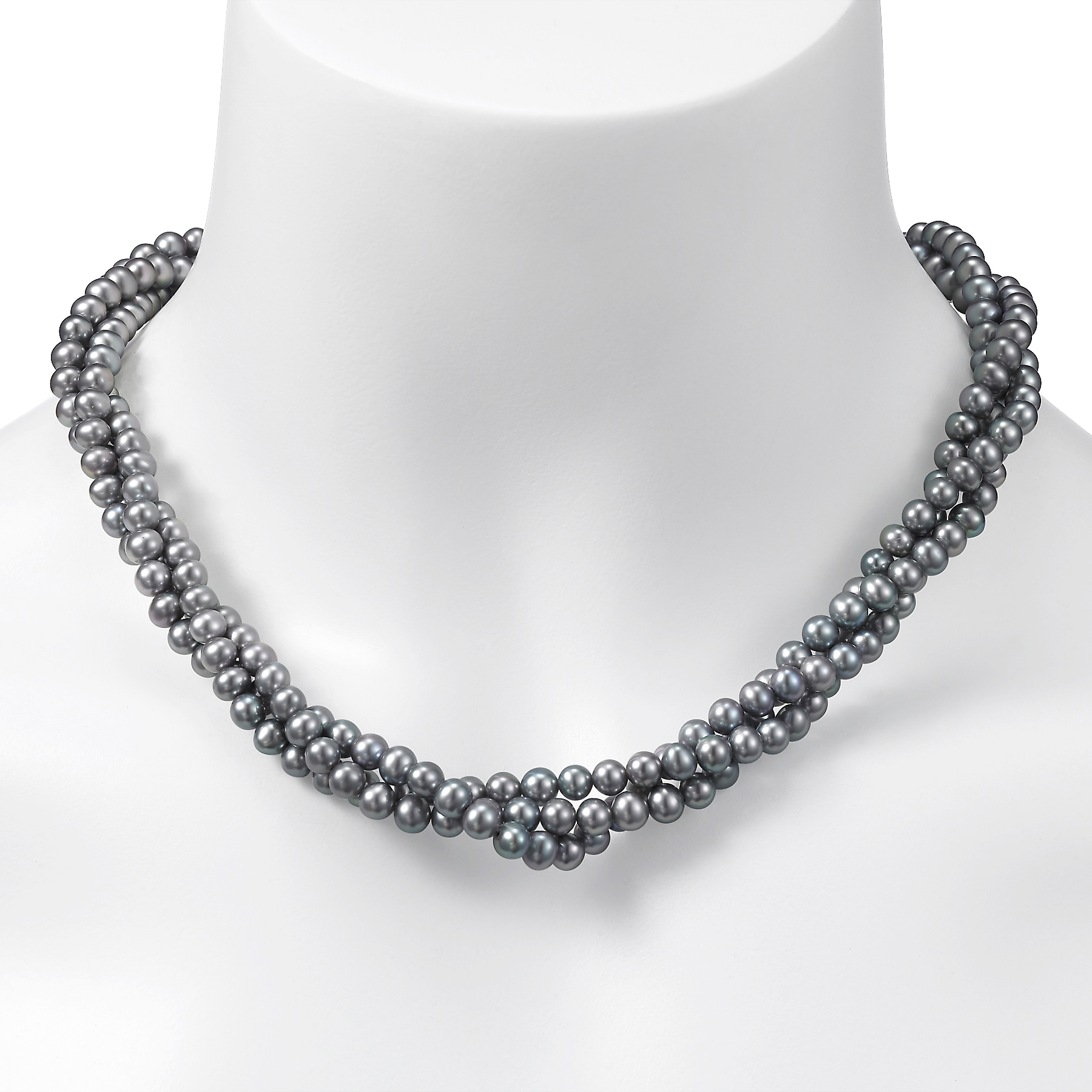 5.0 – 5.5 mm Triple Strand Grey Cultured Freshwater Pearl Necklace