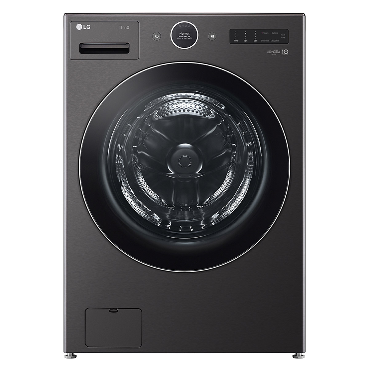 LG 5.8 cu ft. Black Steel ThinQ AI Wi-Fi Enabled Mega Capacity Steam Front Load Washer with ezDispense