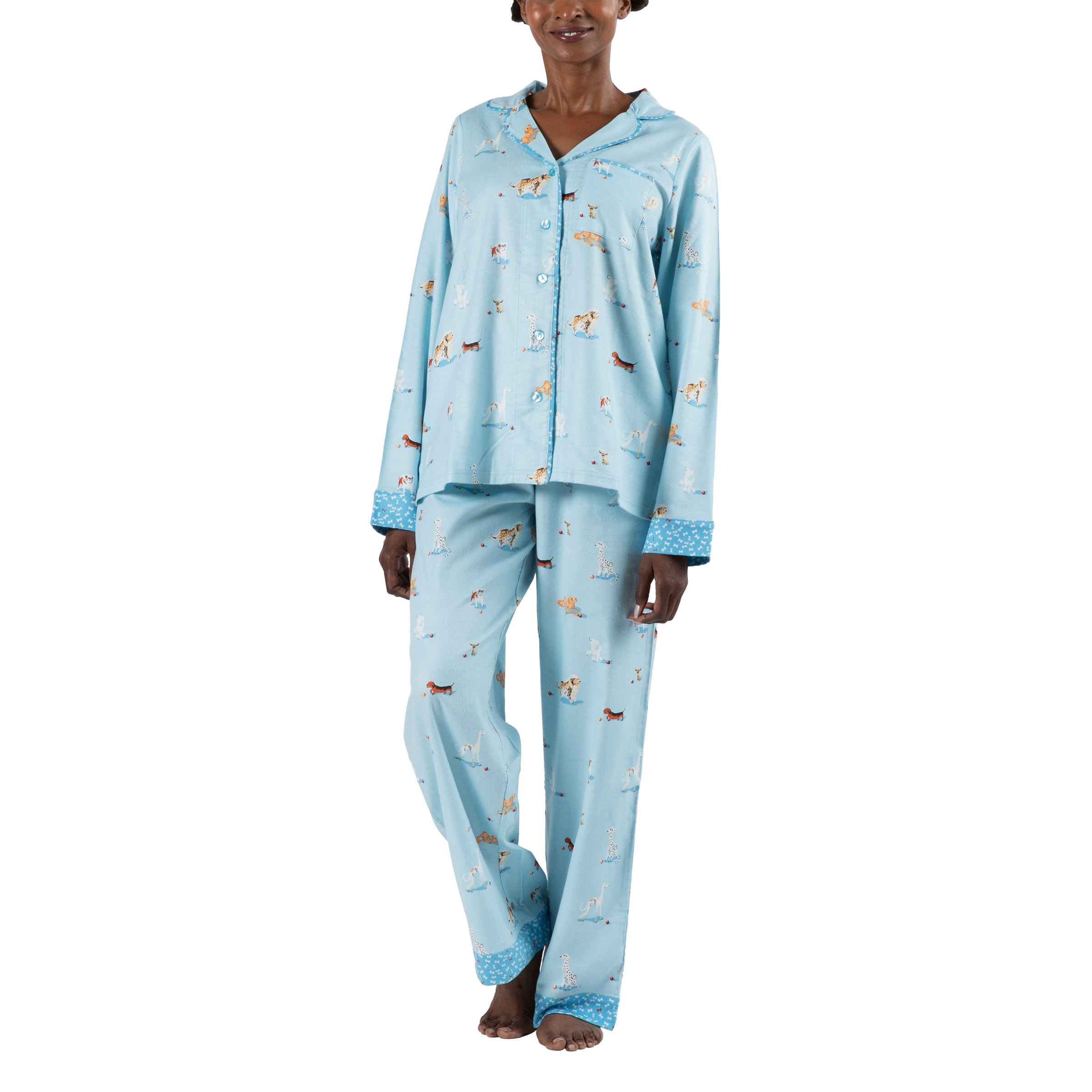Munki Munki Women's Flannel Notch Collar Pajama Set
