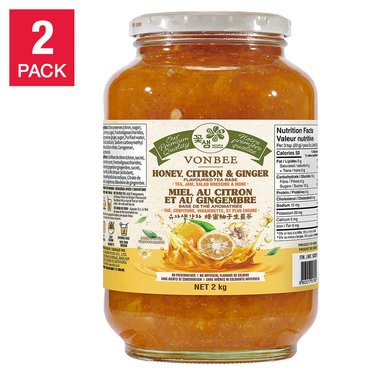 Vonbee Honey Citron and Ginger Flavoured Tea Base, 2 × 2 kg