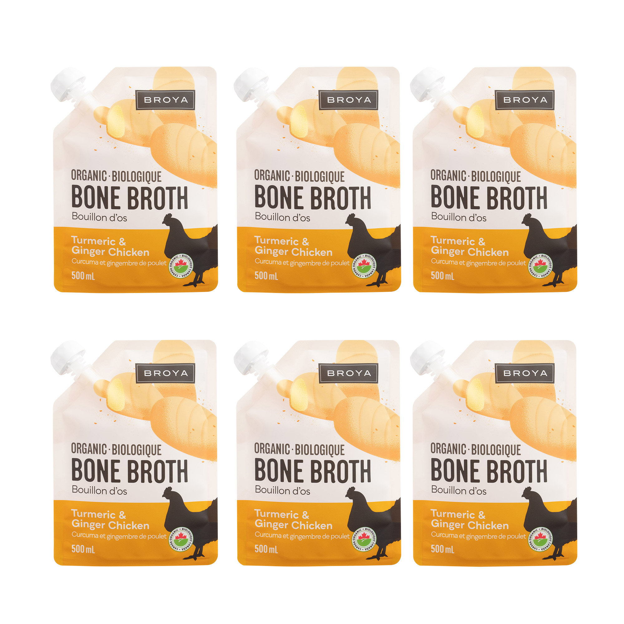 Broya Organic Bone Broth Turmeric & Ginger Chicken, 6 × 500 mL