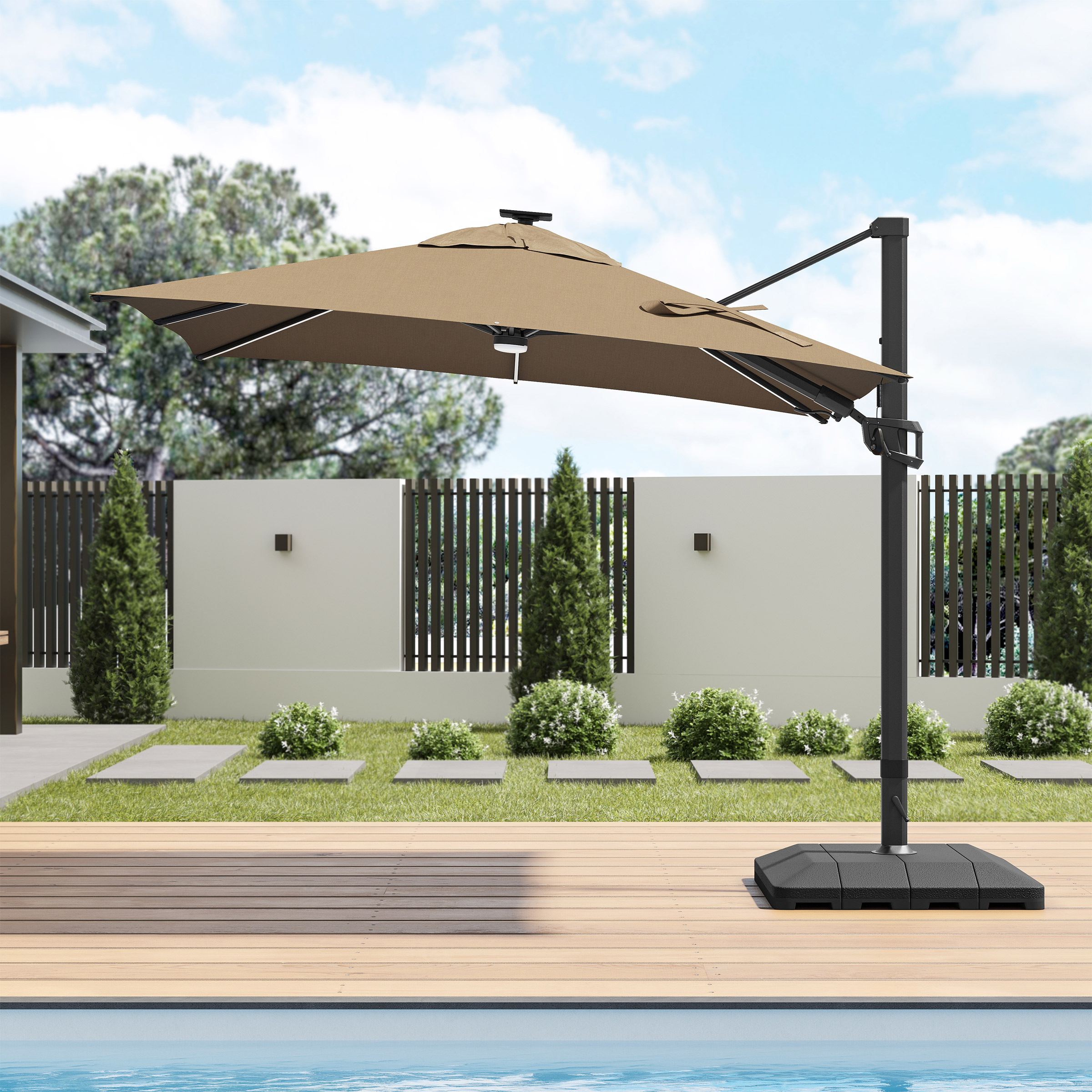 german patio umbrella 13FT Wooden Best Choice Products 7.5ft Heavy-Duty Round Outdoor Market Table Patio Umbrella w/Steel Pole  Push Button Tilt  Easy Crank Lift - Fog Gray Tilt Patio Umbrella | Size:145 For use at the