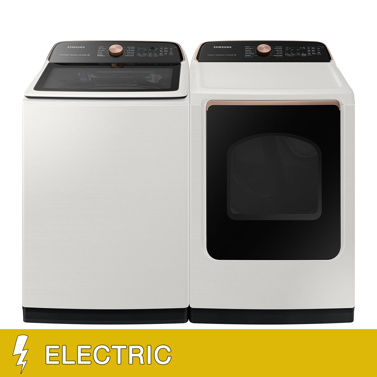 Samsung 5.5 cu. ft. Top Load Washer with Super Speed Wash and 7.4 cu. ft. Smart ELECTRIC Dryer with Steam Sanitize