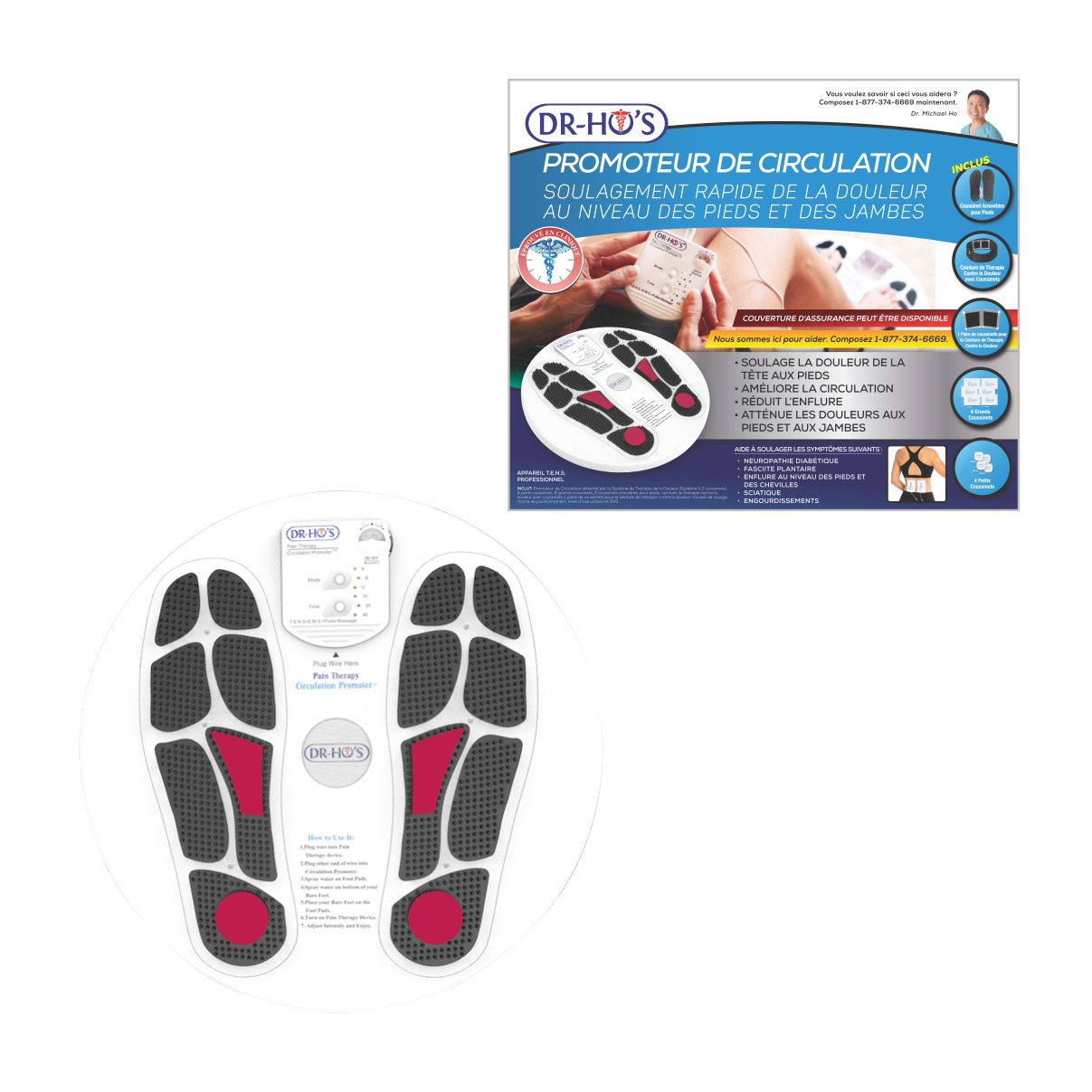 DR-HO’S Promoteur de circulation avec trousse de coussinets gélifiés et ceinture lombaire antidouleur