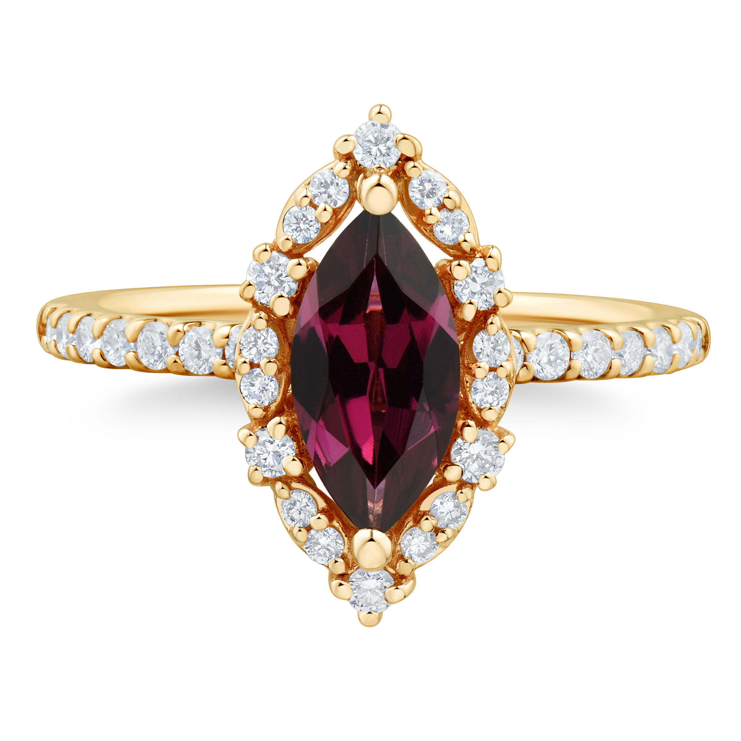 Marquise Cut Rhodolite Garnet and Diamond Ring (0.30 ctw)