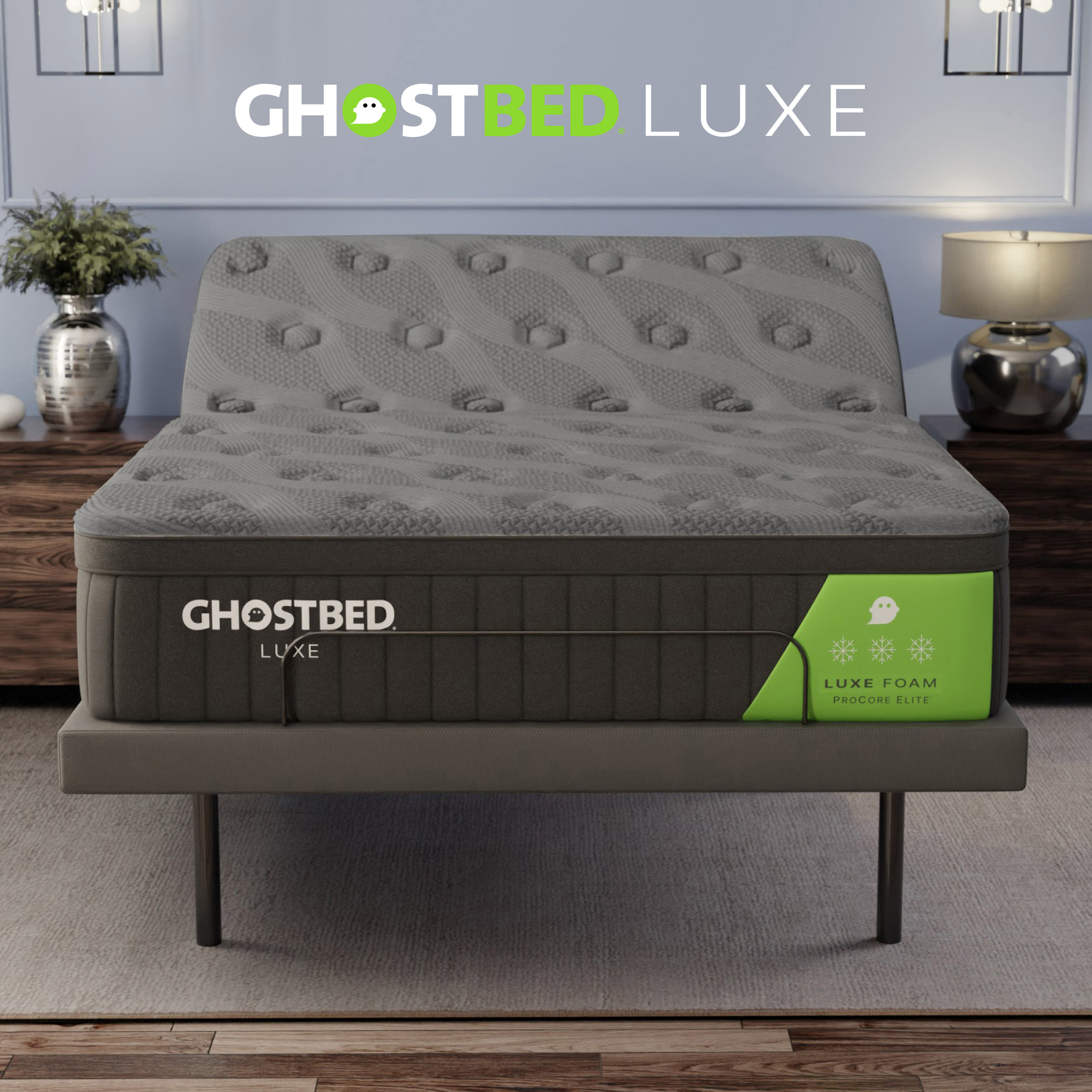GhostBed Luxe II 35.6 cm (14 in.) Gel Memory Foam Mattress with Adjustable Base