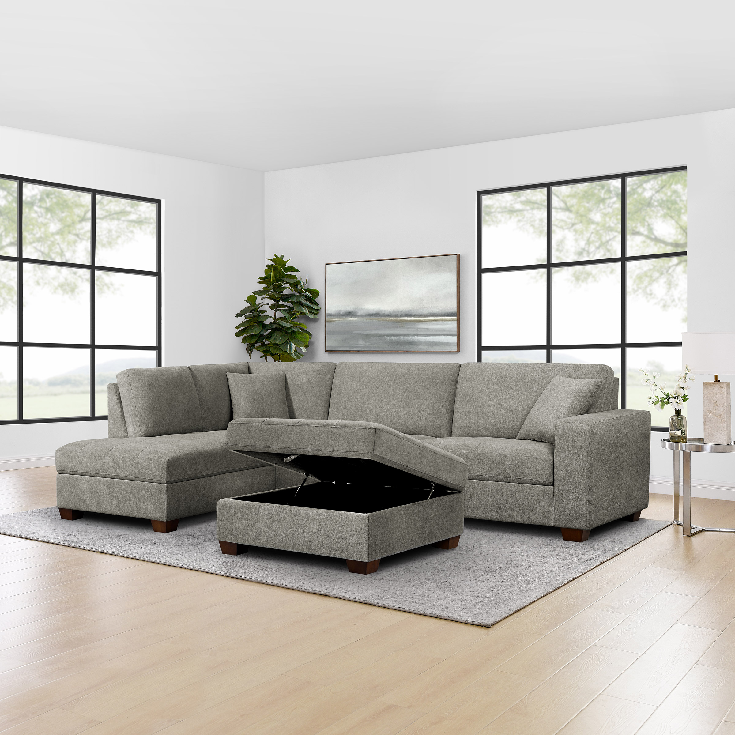 Thomasville Miles Left-hand Facing 3-piece Fabric Sectional with Storage Ottoman