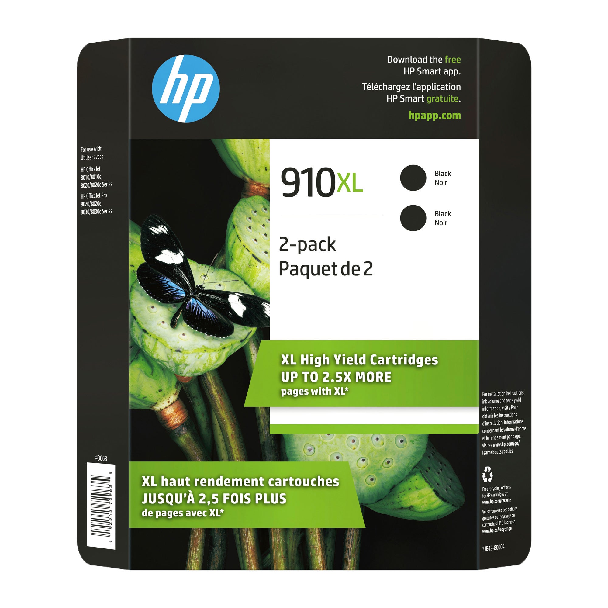HP 910XL High Yield Black Original Ink Cartridge (3JB42BN) Twin