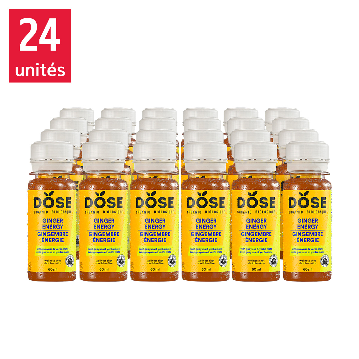 DOSE - Doses Booster quotidien au gingembre biologique, coffret ÉNERGIE, 24  x 60 ml (2 oz fl)