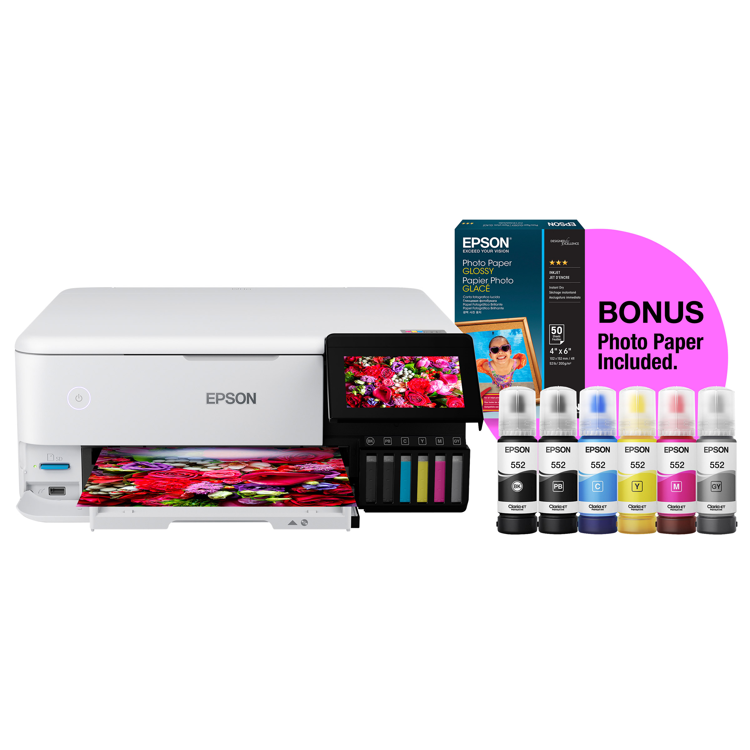 Epson EcoTank Photo ET-8500 Special Edition All-in-One Supertank Printer with Bonus 50-Pack of Glossy Photo Paper