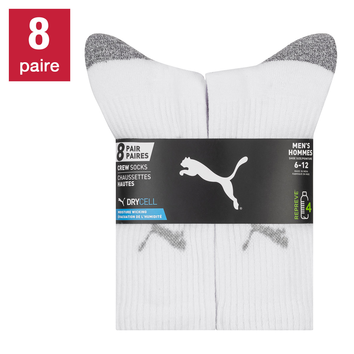 Puma - Chaussettes mi-mollet pour homme, 8-paire