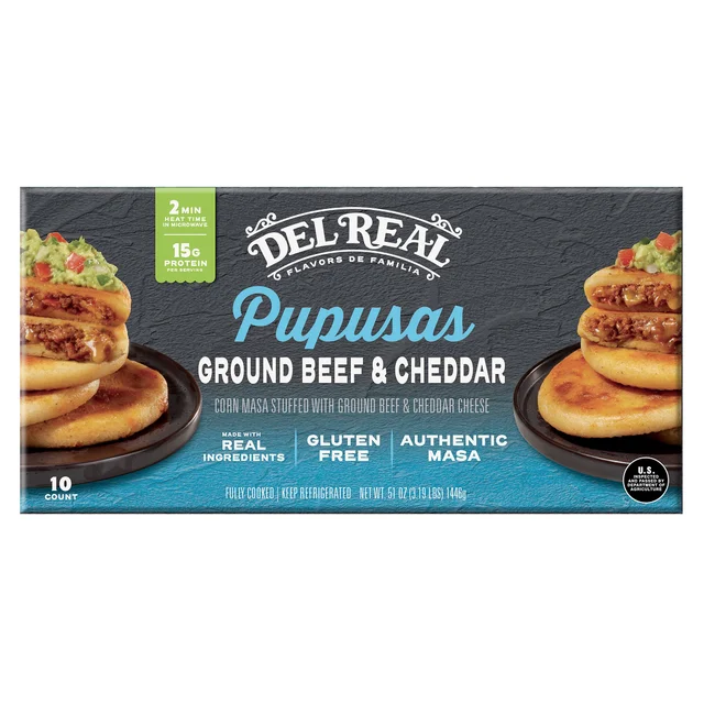 DEL REAL BEEF CHEDDAR PUPUSA 51 OZ (3.19 LBS)