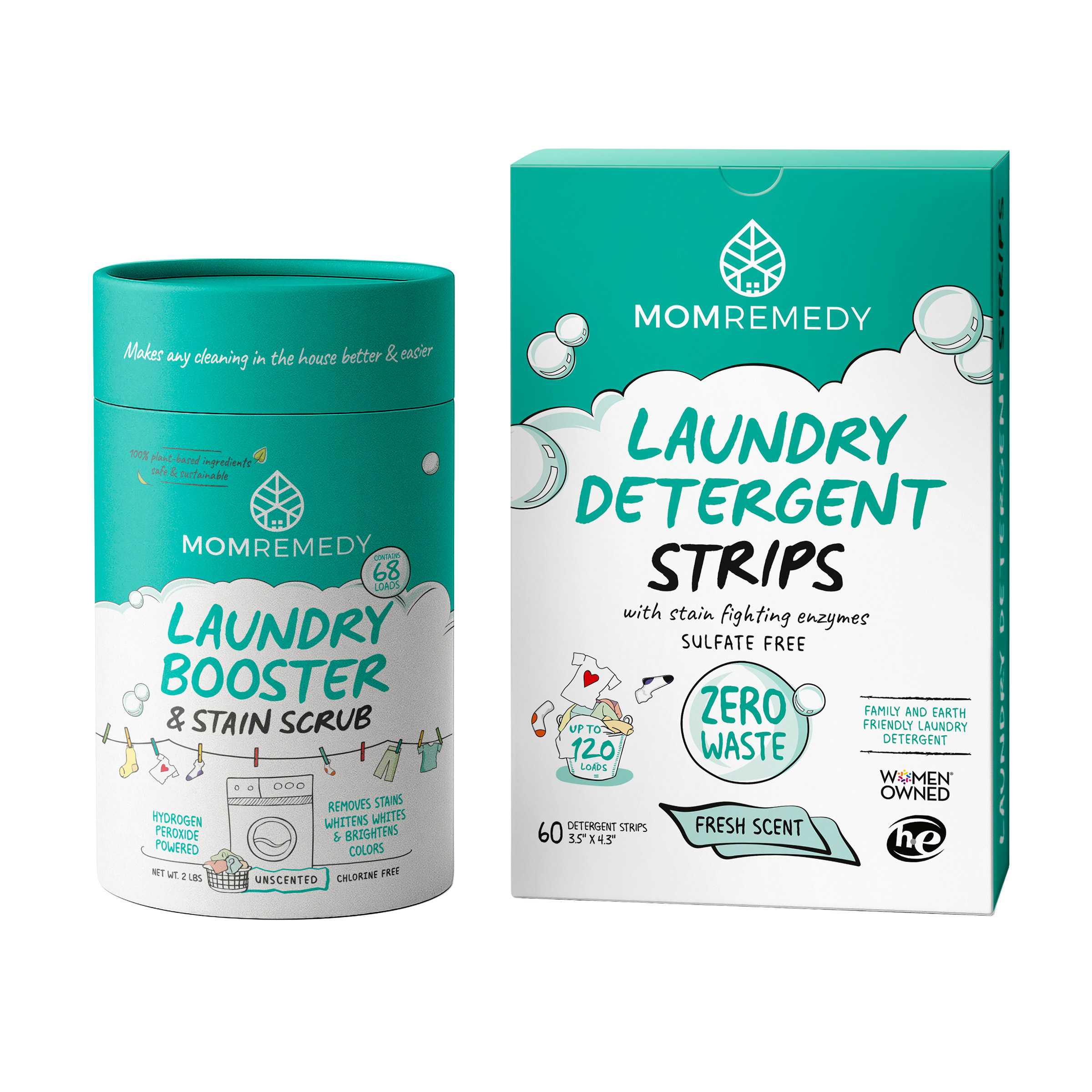 MomRemedy Sulfate Free Laundry Sheets Plus Laundry Boost and Stain Scrub Bundle