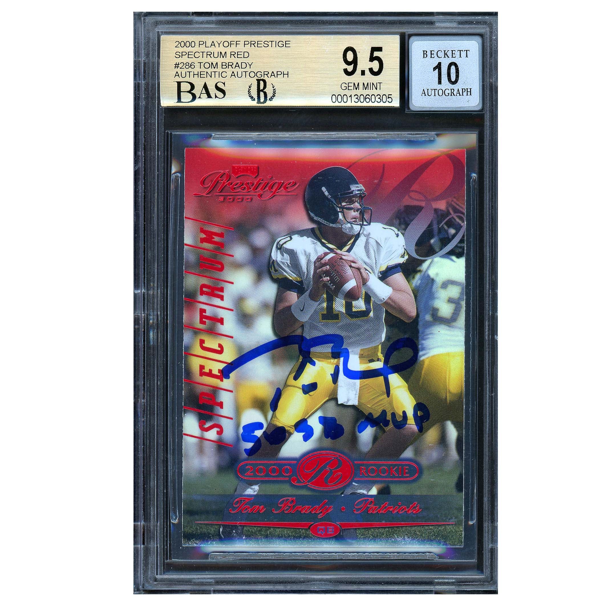 Tom Brady Autographed 2000 Playoff Prestige Spectrum Red Rookie