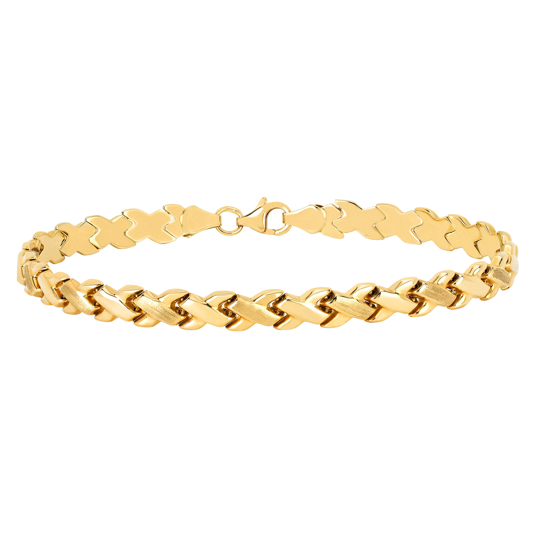 High Polish and Satin Finish X Link Bracelet in Yellow Gold