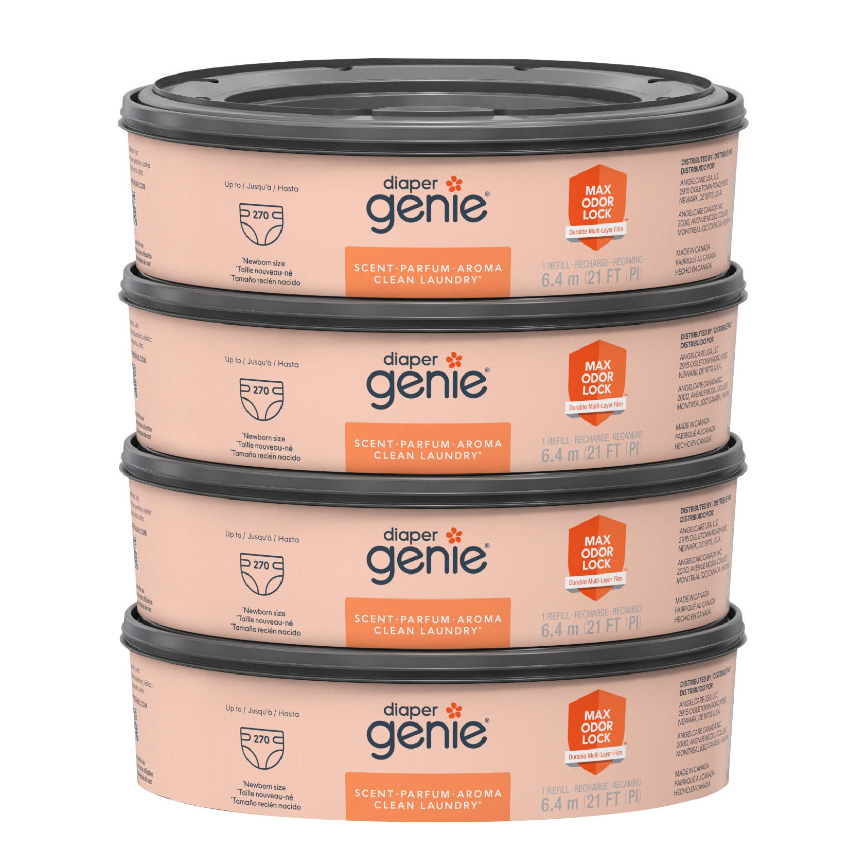 Diaper Genie Clean Laundry Scent Round Refill 4-pack, 1080-count