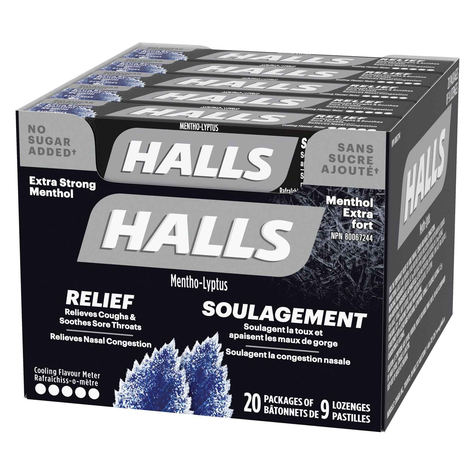Halls - Pastilles à la menthol extra fort sans sucre ajouté, 20 × 9 pastilles