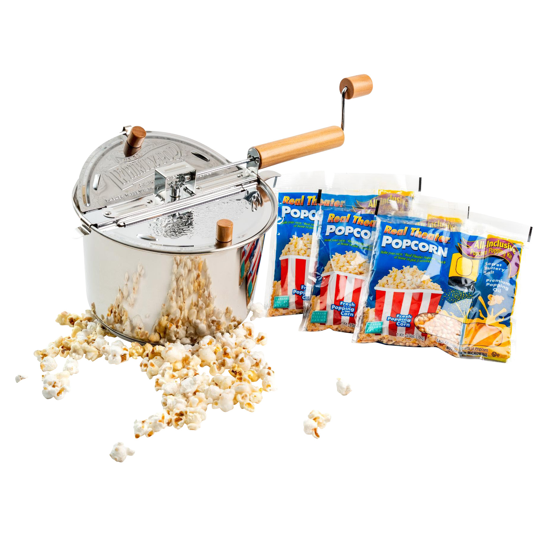 Whirley Pop Stainless Steel Popper with 3 Popping Kits