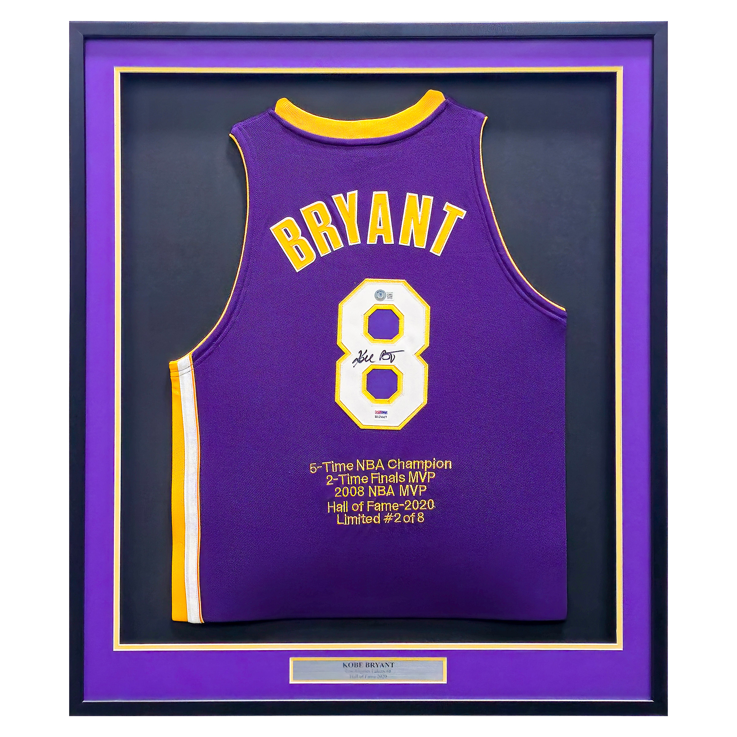 Kobe Bryant Autographed Framed Purple and Yellow Stat Jersey