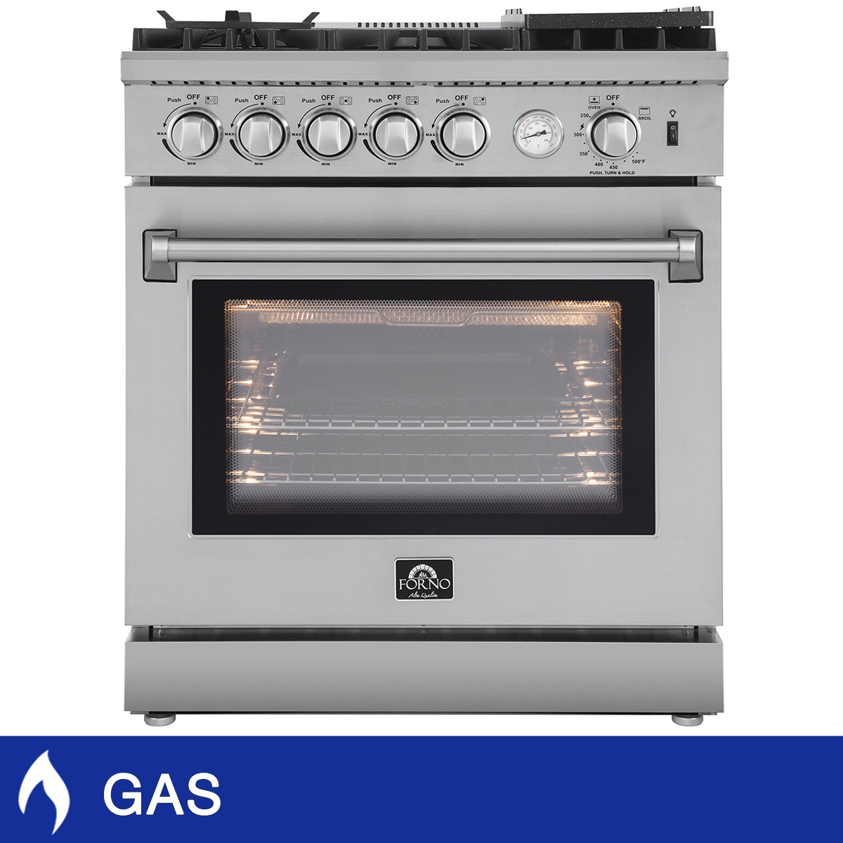 Forno Lazio 30 in. 4.32 cu. ft. Stainless Steel Gas 5-burner Range with Air Fryer