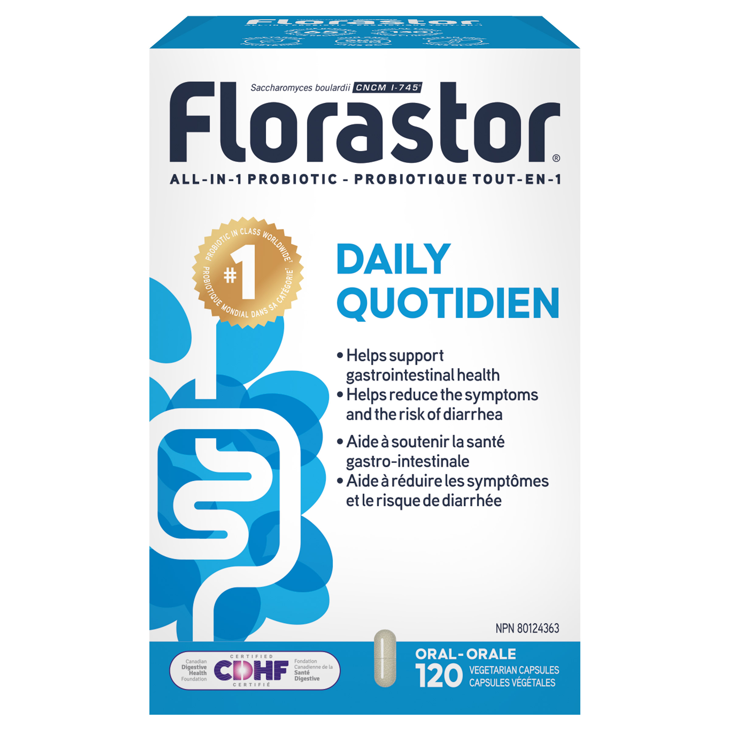 Florastor Daily Probiotic Supplement, 120 capsules