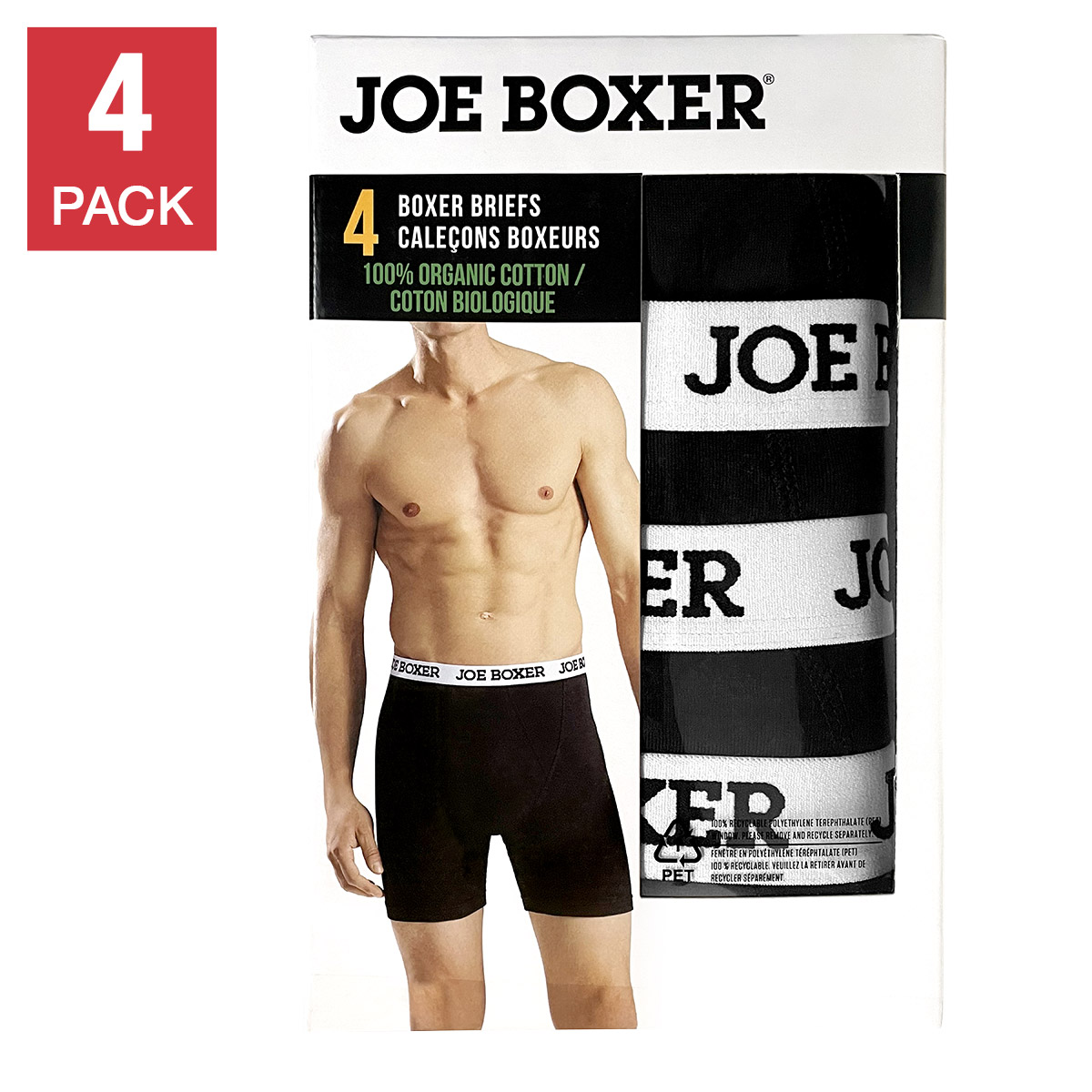 Joe Boxer Men's Organic Cotton Boxer Briefs, 4-pack