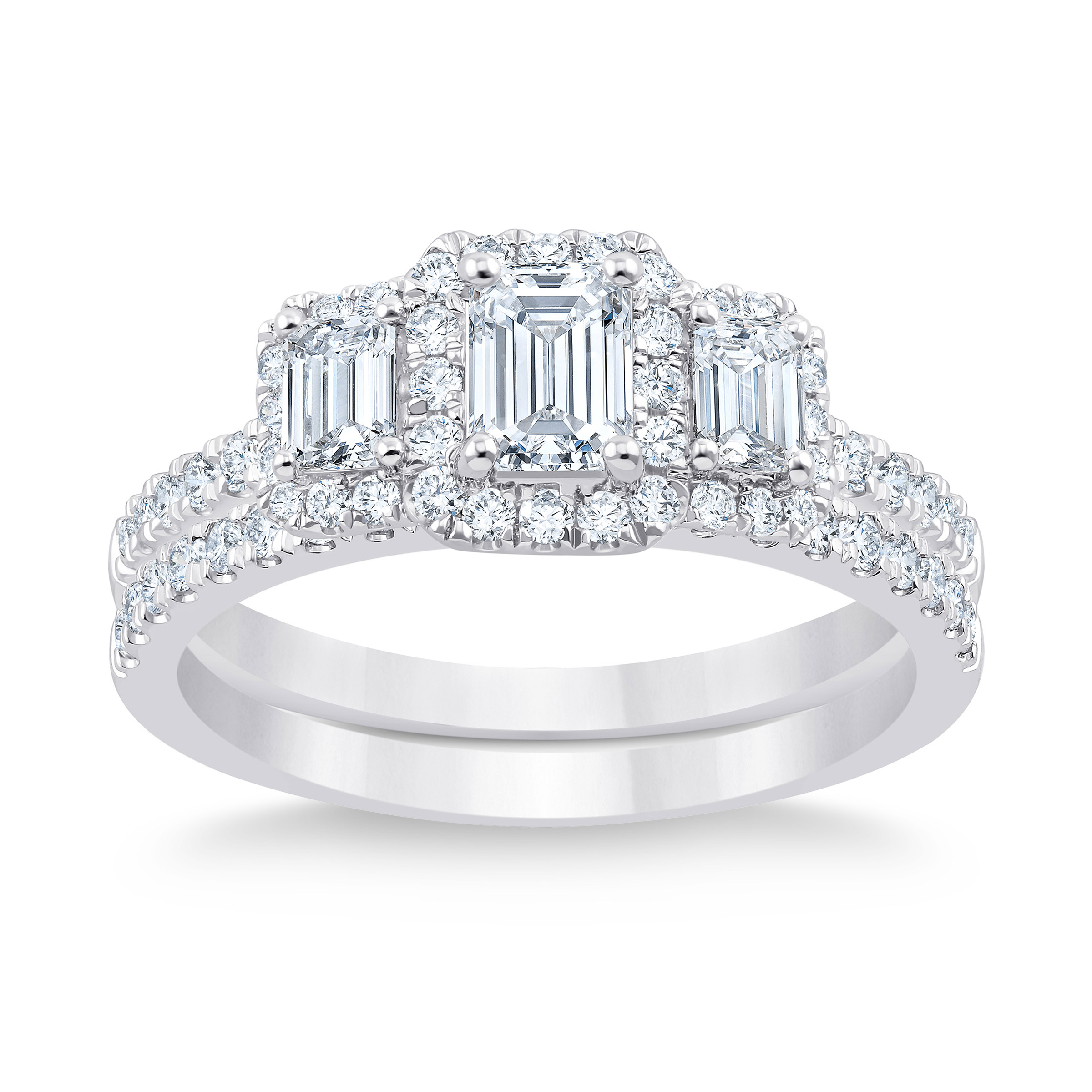 Emerald Cut Halo Diamond Wedding Set (1.40 ctw)