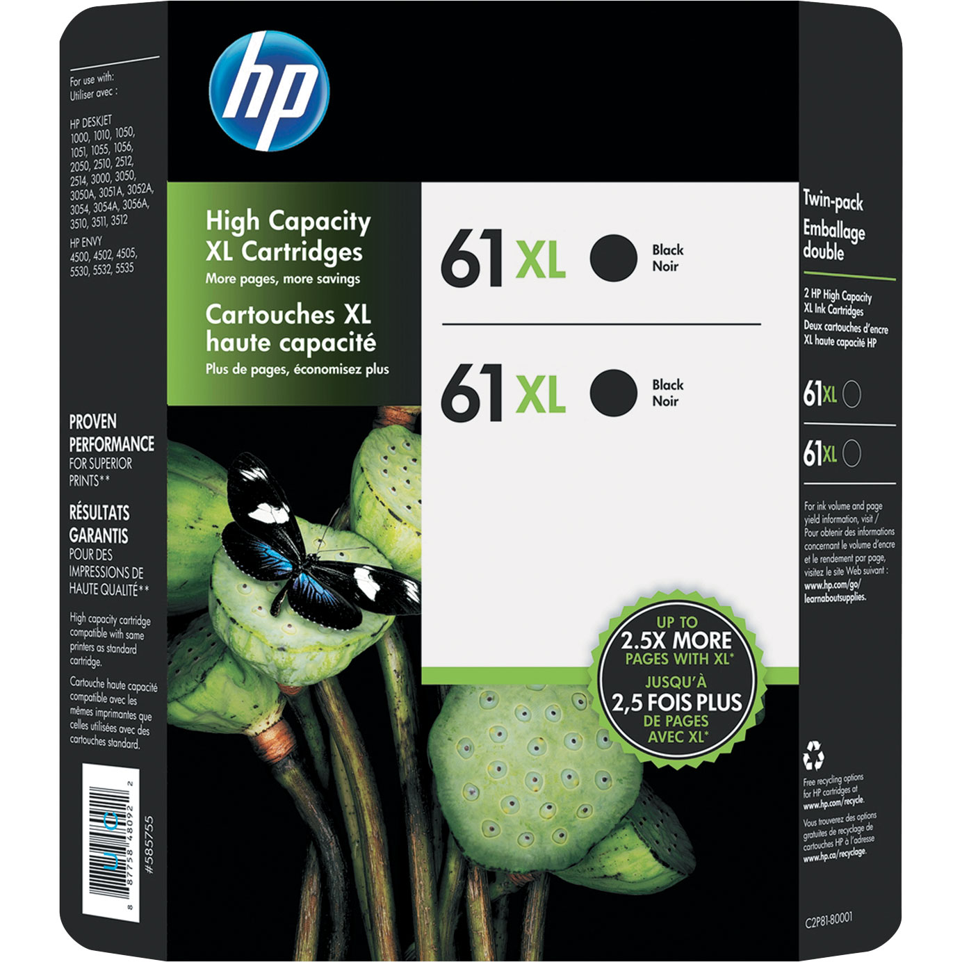 HP 61XL High Yield Ink Cartridge, Black, 2-Count | Costco
