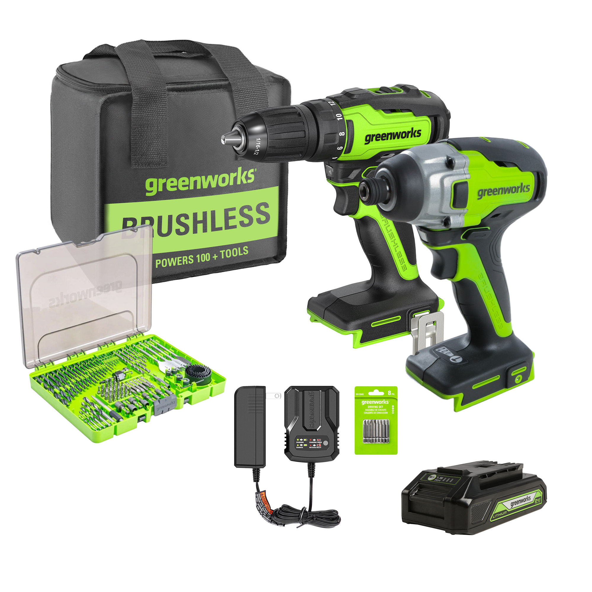 Greenworks 24V Brushless Drill/Driver & Impact Driver Kit
