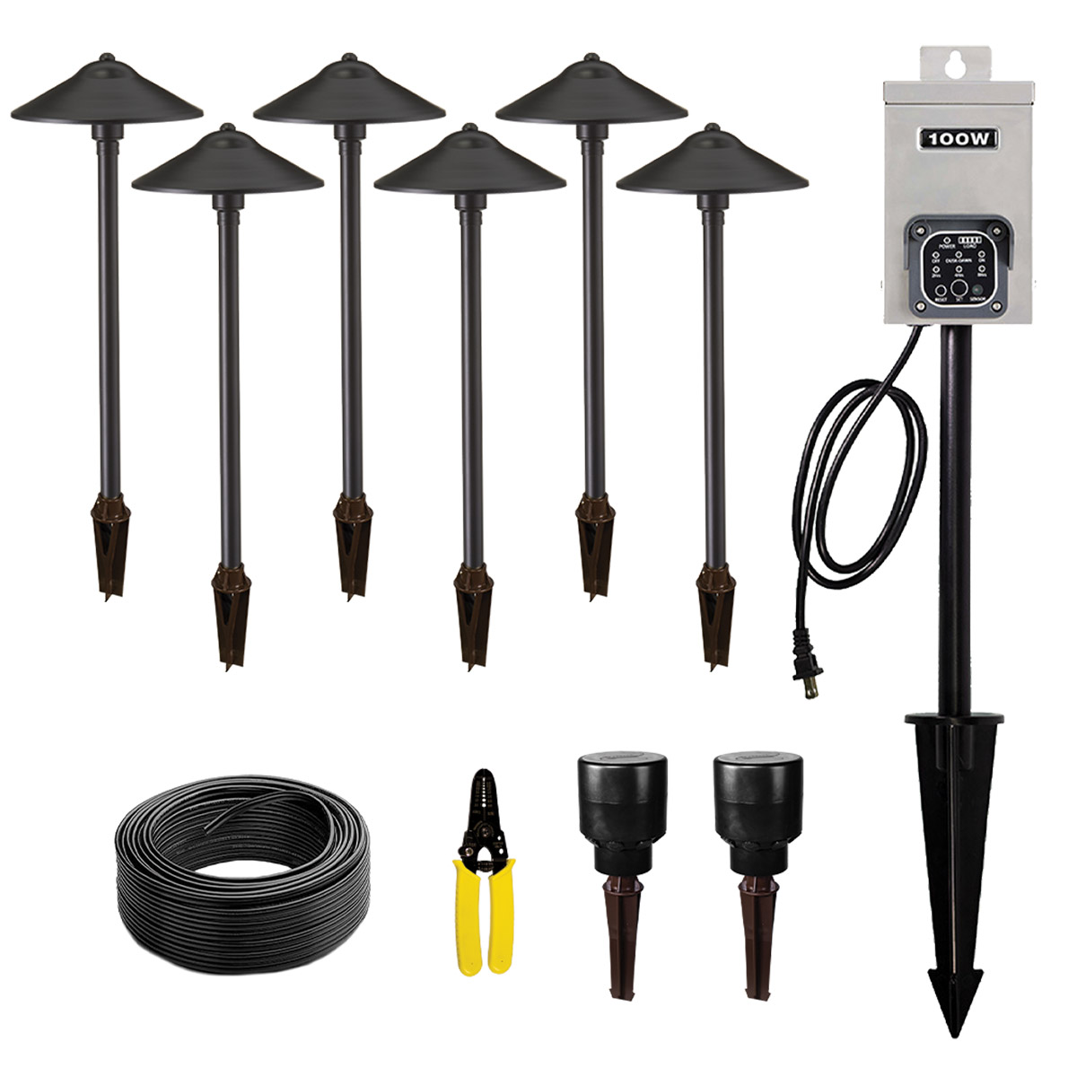 VOLT Low Voltage LED Outdoor Path Light 6-pack Kit with 100W Transformer