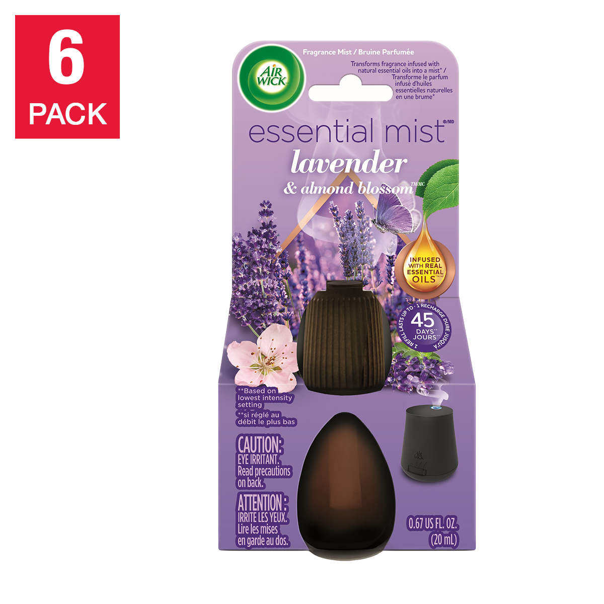 Air Wick Essential Mist Fragrance Oil Refill, Lavender & Almond Blossom, 6-pack
