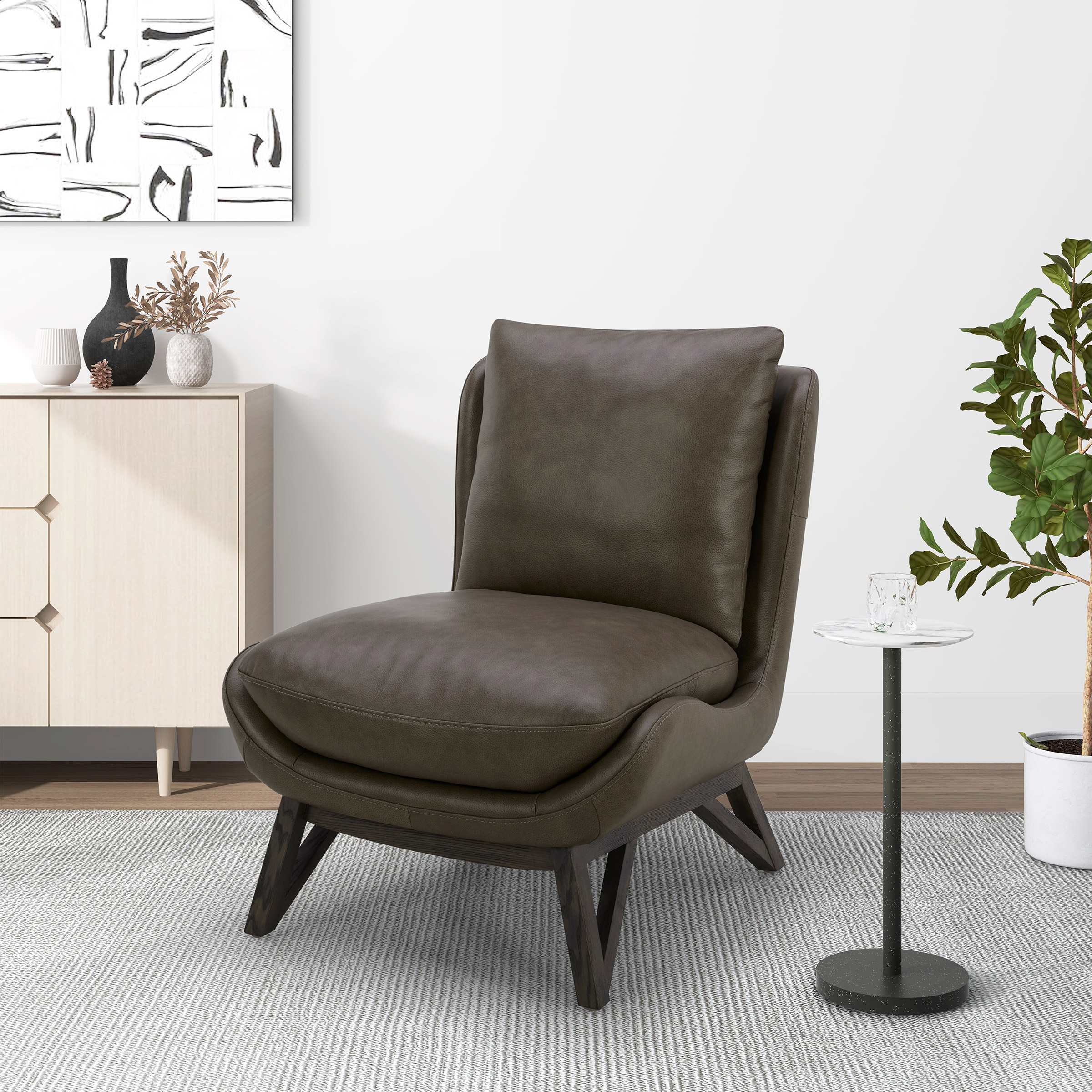 Aiden & Ivy Top-grain Leather Slipper Chair