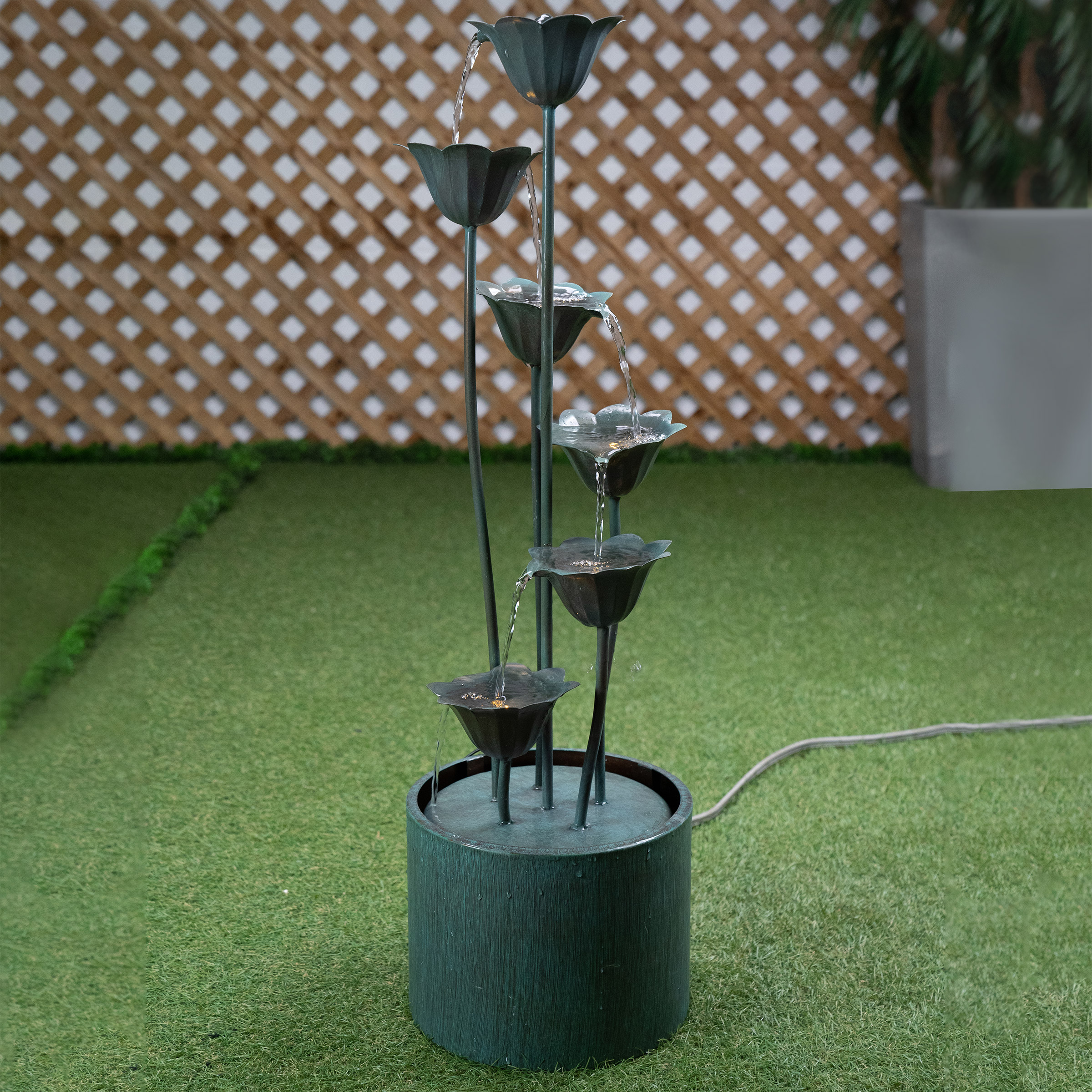 Lily Flower Metal Fountain with Warm White Lights