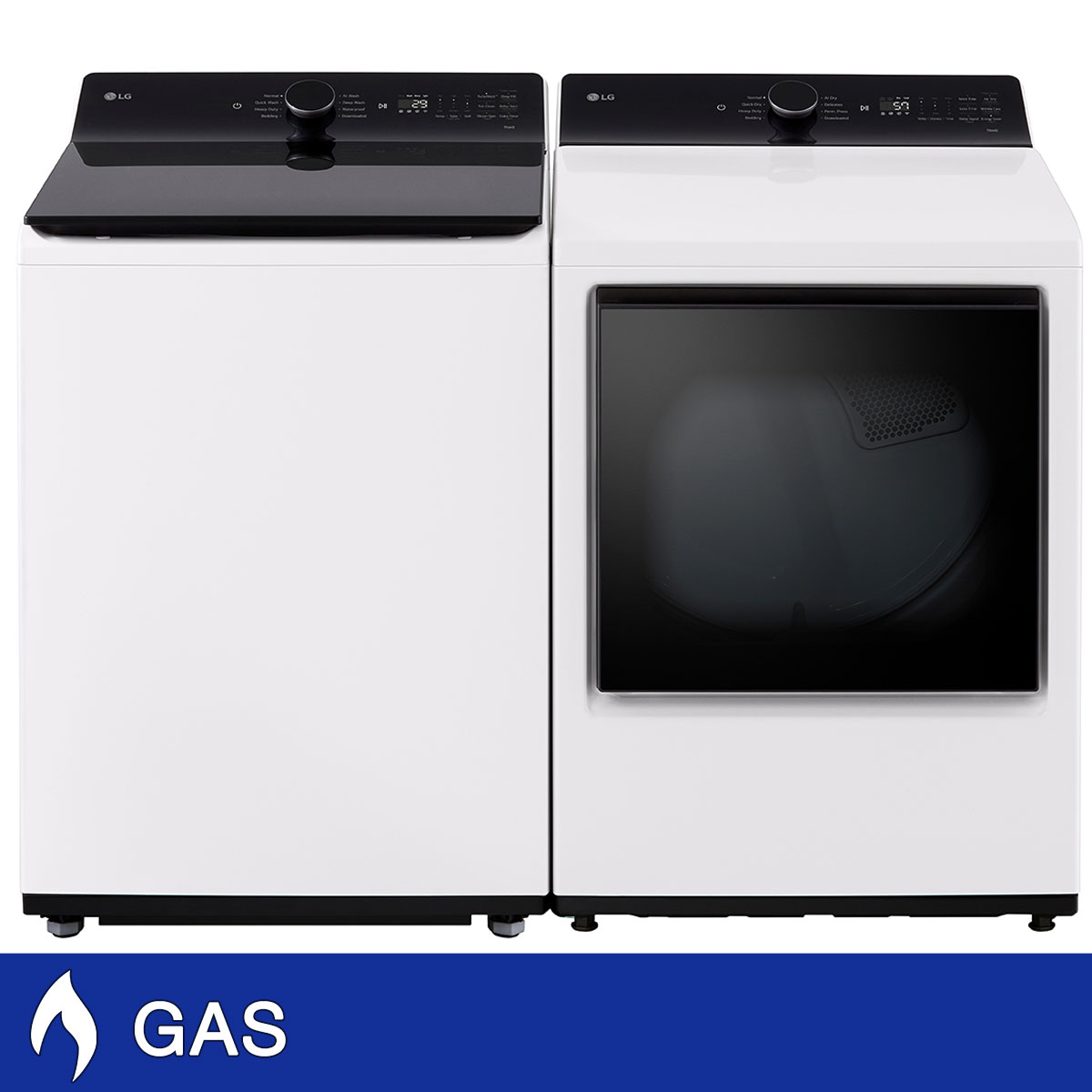 LG 5.5 cu. ft. Top Load Washer with EasyUnload and 7.3 cu. ft. Rear Control GAS Dryer with EasyLoad