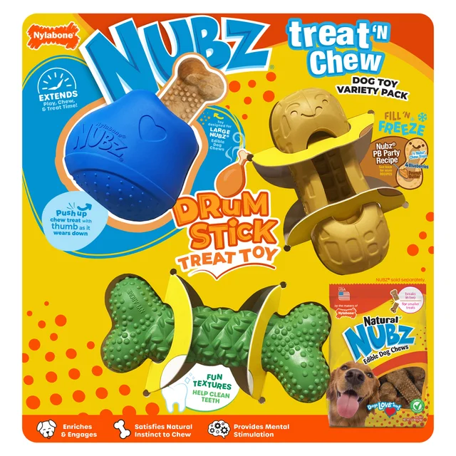 NYLABONE NUBZ TREAT N' CHEW TOY 3 PK
