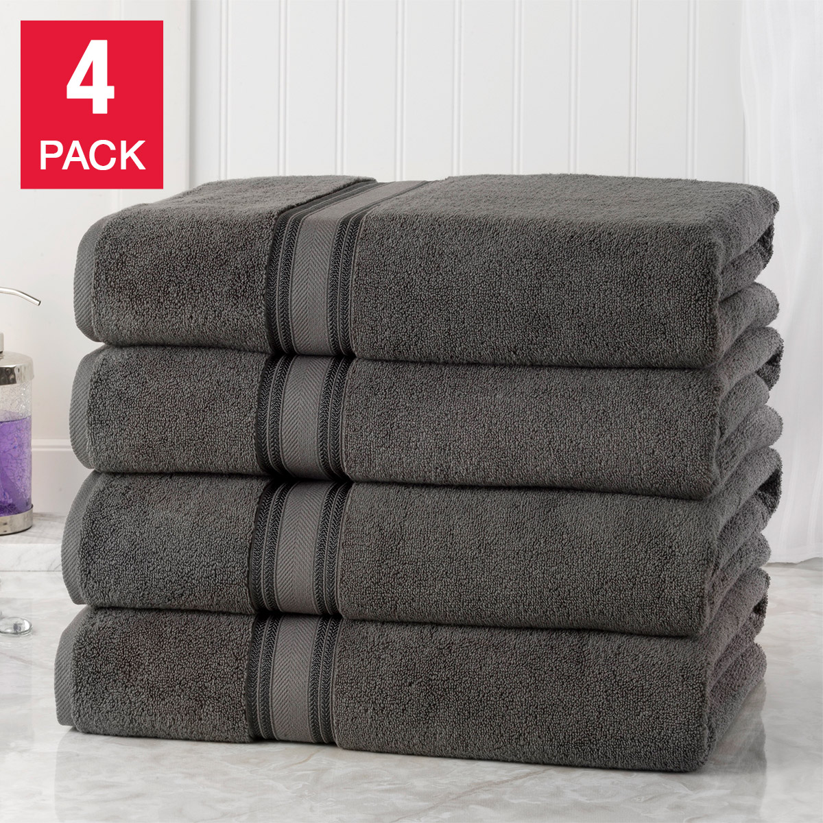 Lezeth Collection Zero Twist Bath Towel 4-pack
