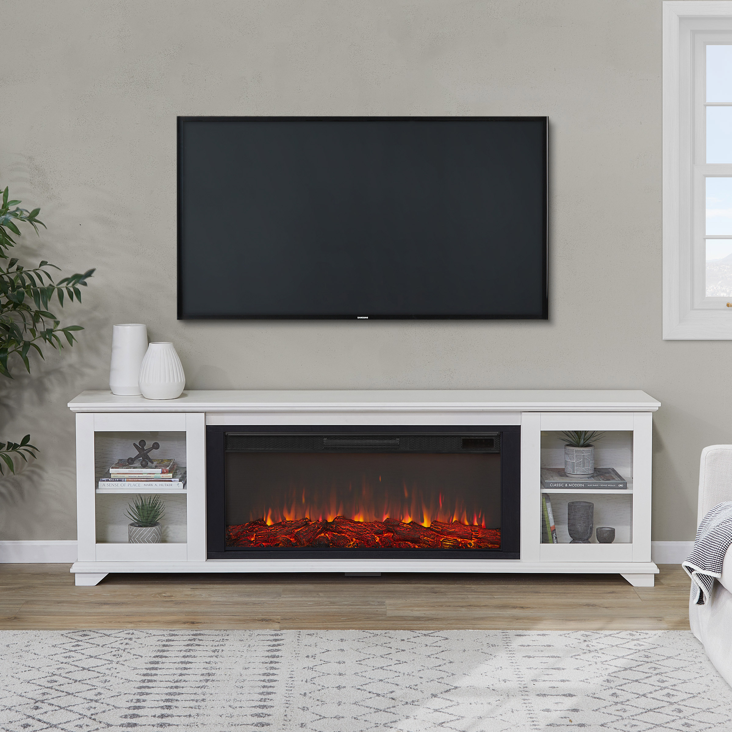 Real Flame Benjamin 205.7 cm (81 in.) Media Console Electric Fireplace