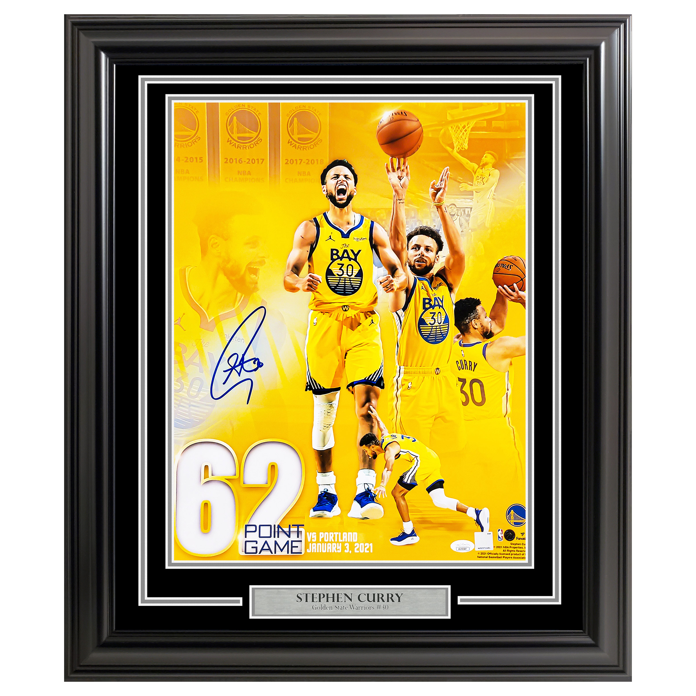 Stephen Curry Autographed Framed 62 Point Game 16” x 20” Photo Golden State Warriors - JSA Authenticated