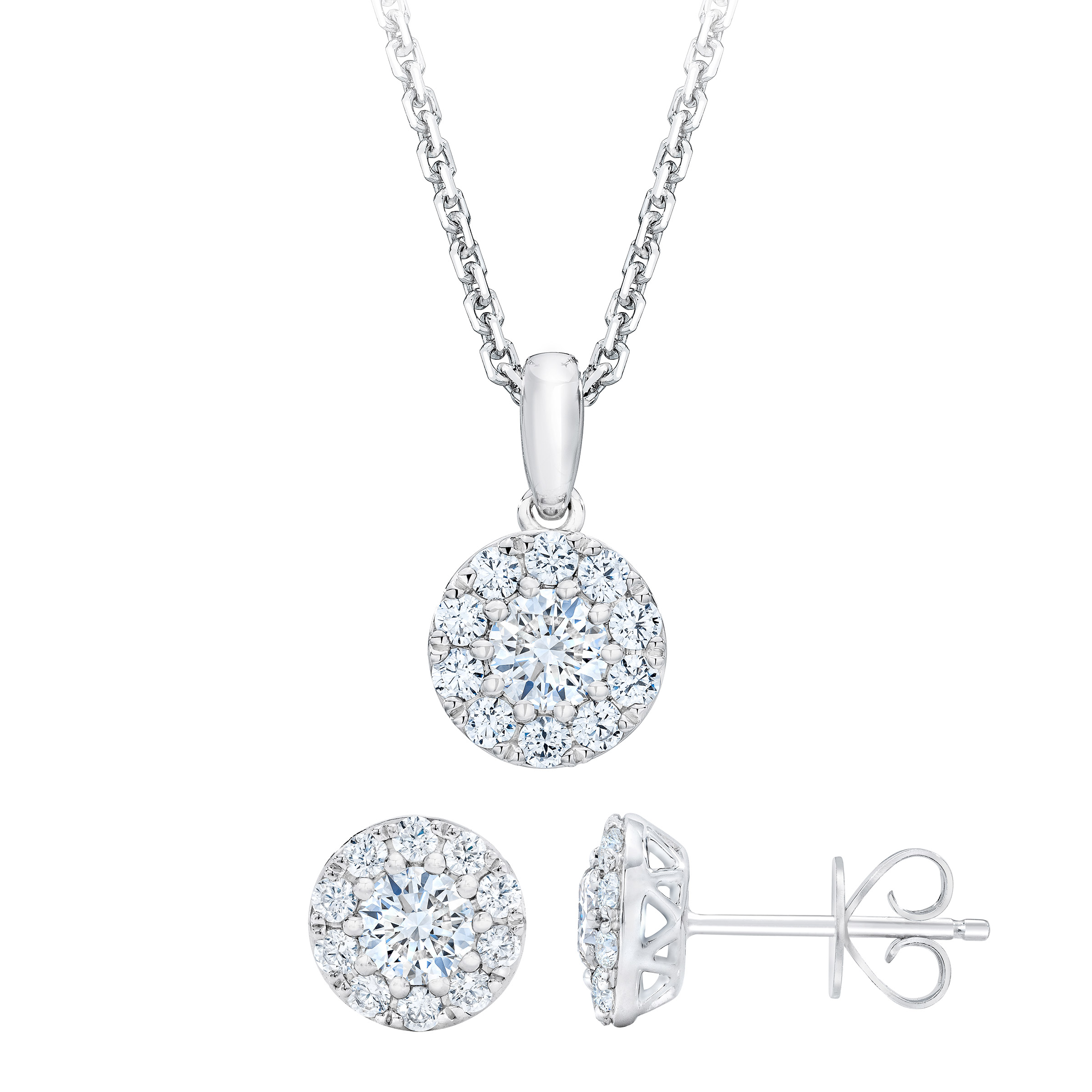 Round Brilliant Diamond Pendant (0.40 ctw) and Earrings (0.60ctw) Set