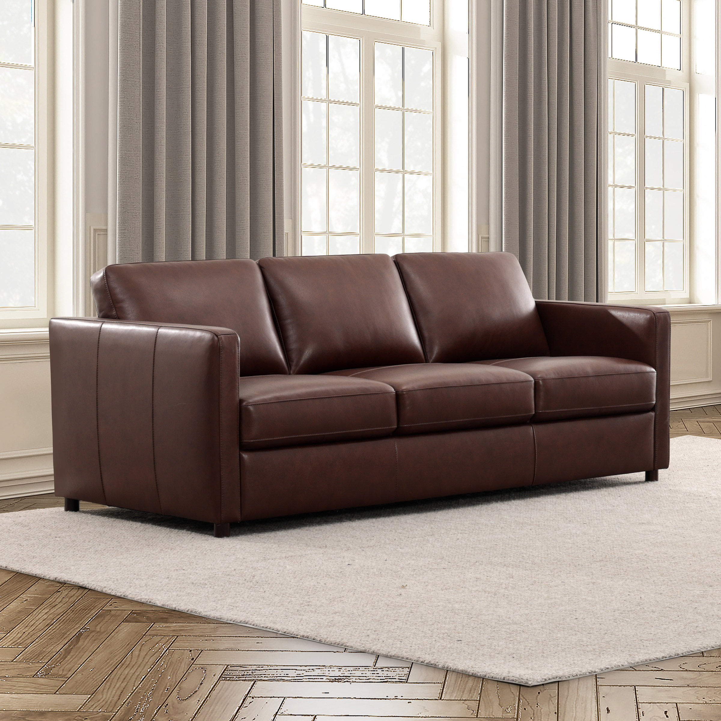 Simon Li Top Grain Leather Sofa, Brown | Costco