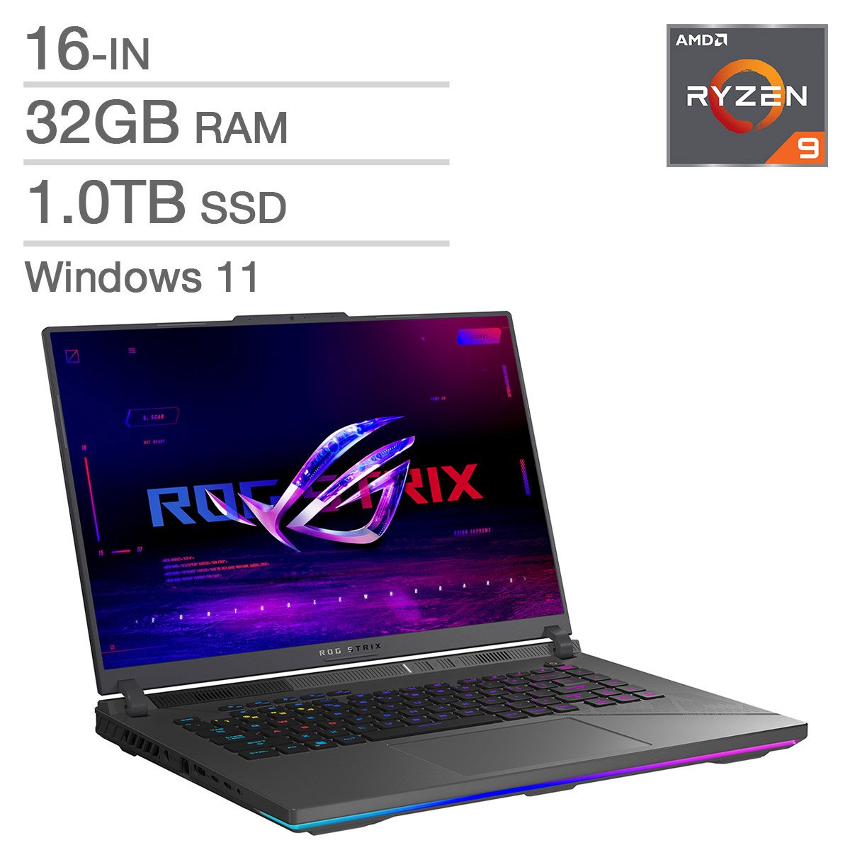 ASUS ROG Strix G16 16-in Gaming Laptop, AMD Ryzen 9 8940HX – 32GB RAM, 1TB SSD, 8GB NVIDIA GeForce RTX 5060